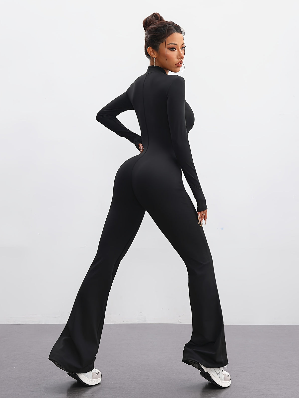 Zip Up Flare Jumpsuit - Black