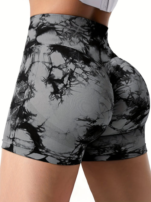 3 Pack Seamless Tie-Dye & Solid Shorts - Dark Brown, Black & Tie-Dye