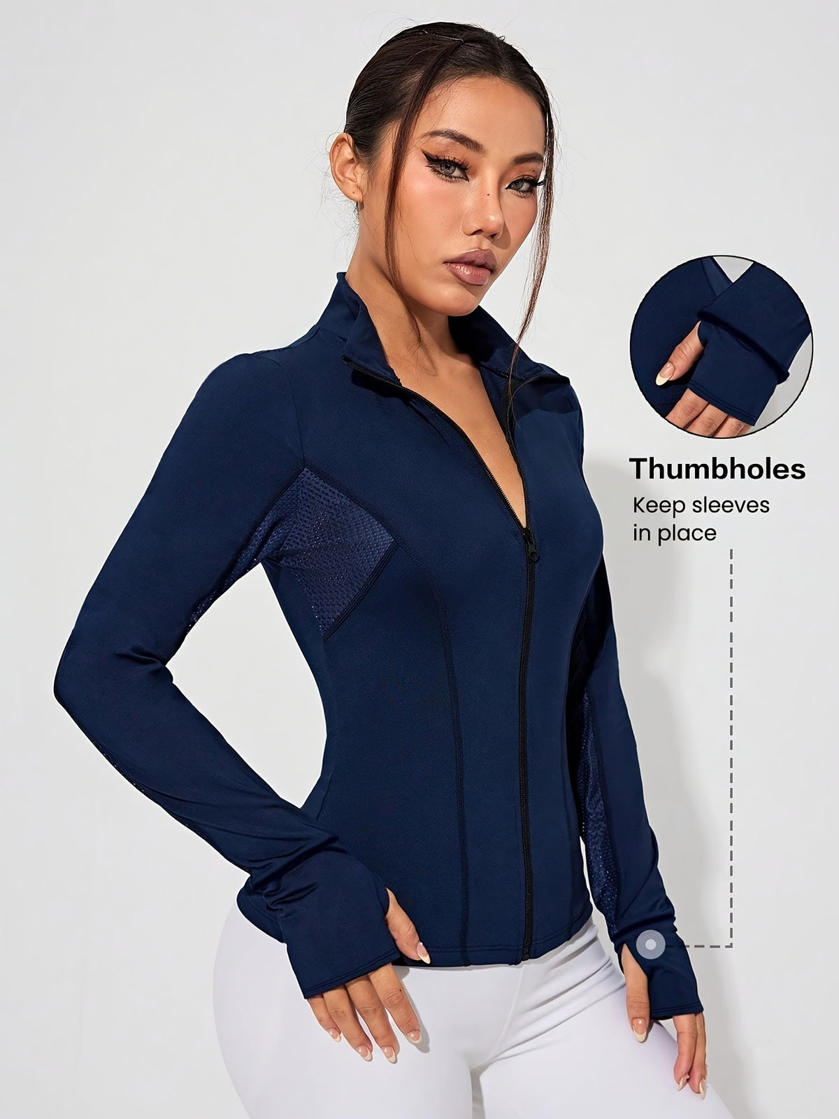 Reflective Letter Mesh Thumbhole Jacket - Navy