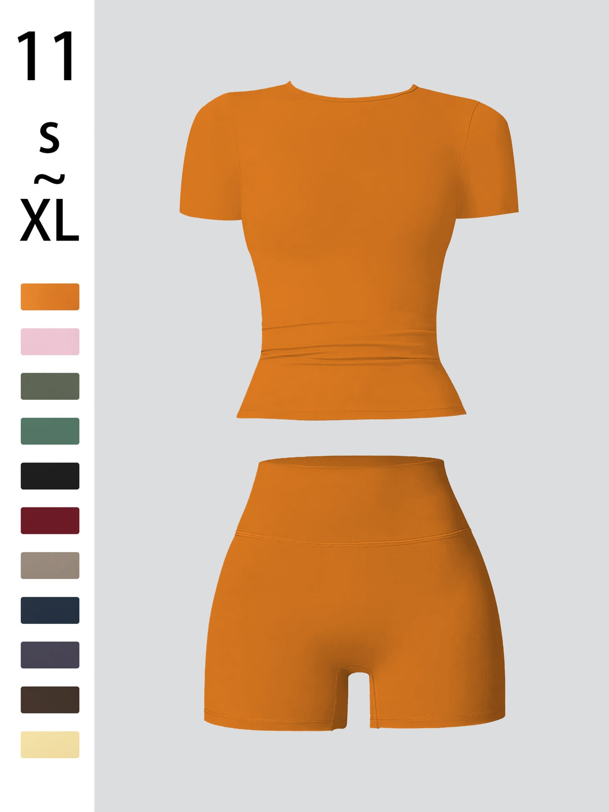 Tummy Control Top & Pocket Shorts Set - Orange