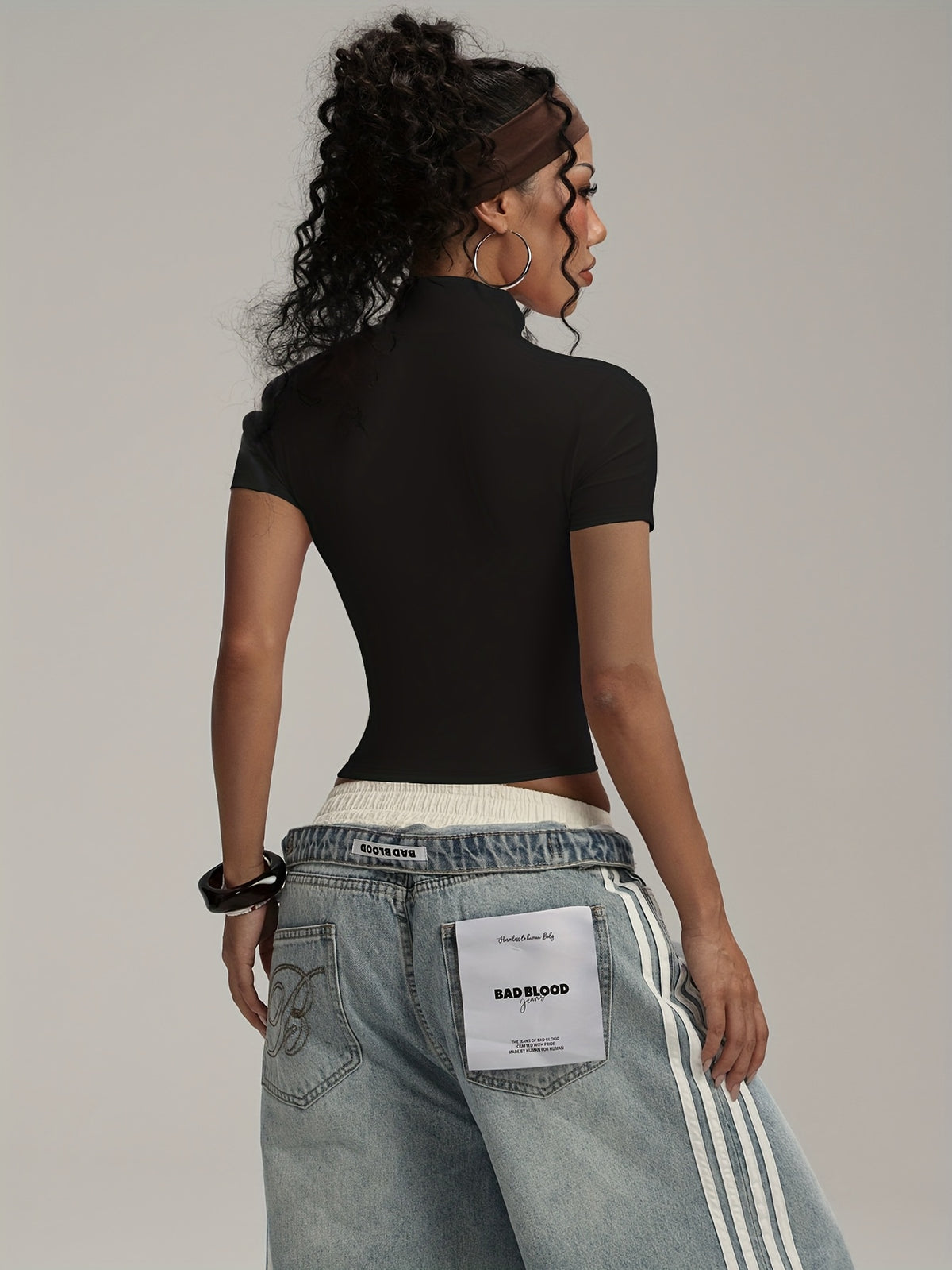 Short Sleeve Zip Top - Black