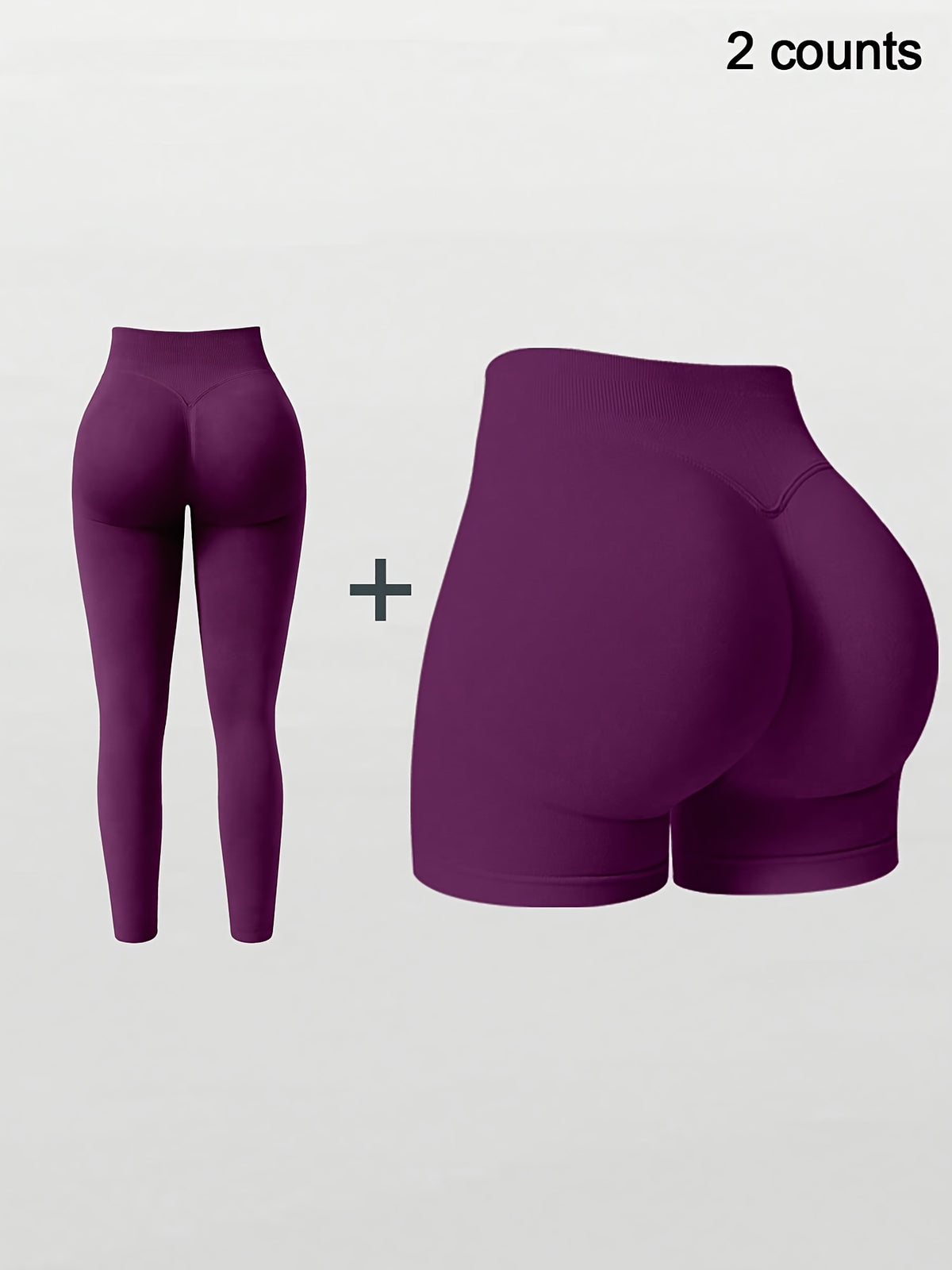 2 Pack Ribbed Shorts & Leggings - Plum