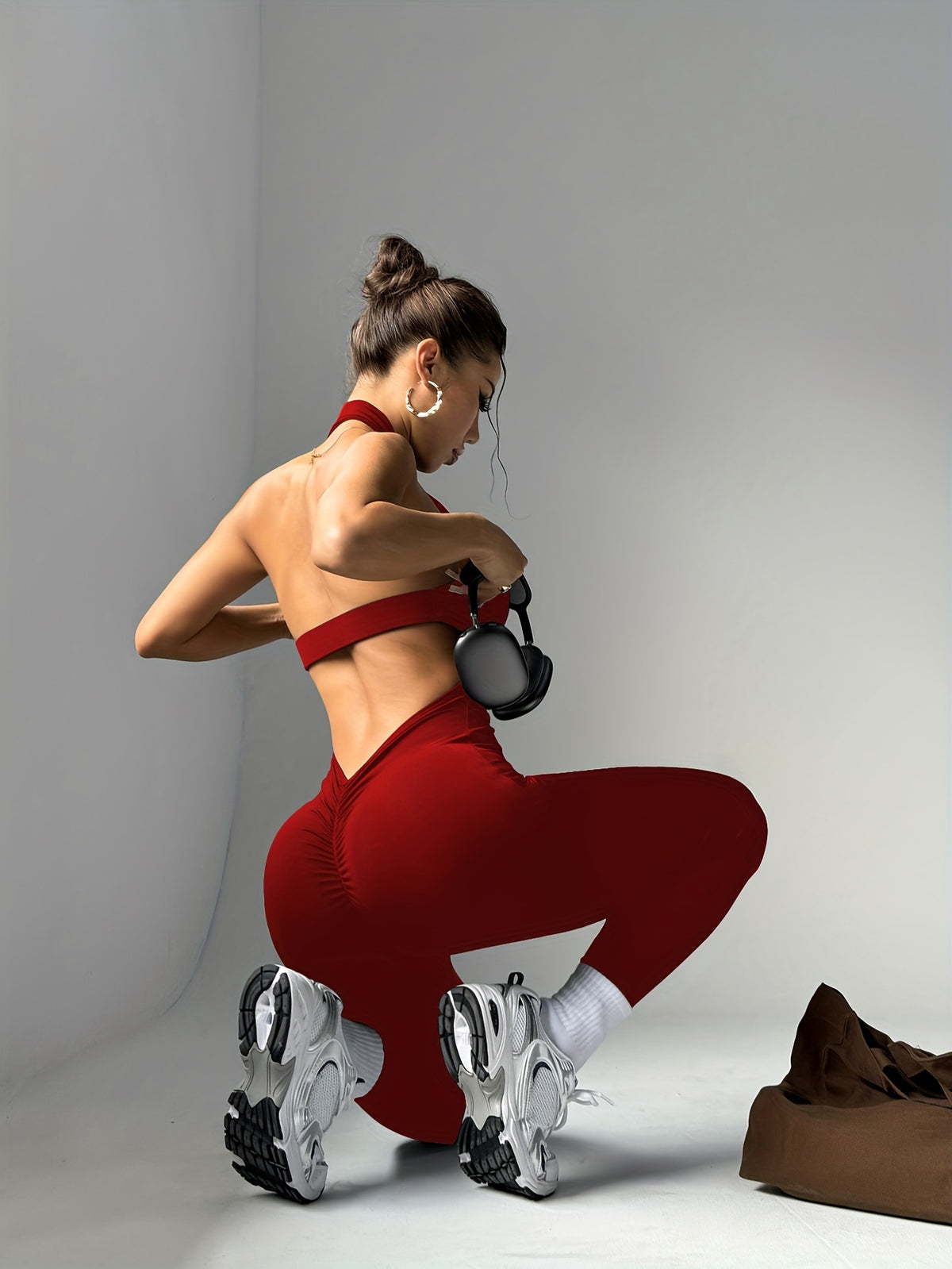 Halter Open Back Padded Bodysuit - Burgundy