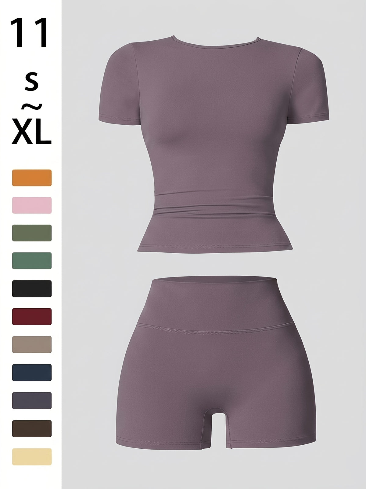 Tummy Control Top & Pocket Shorts Set - Eggplant Purple