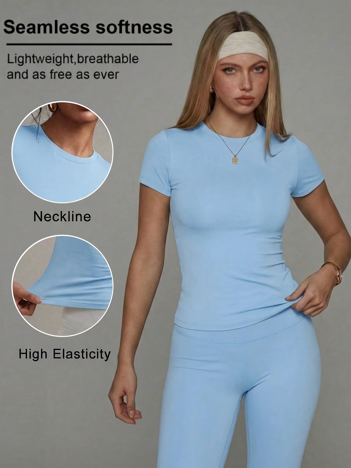 Slim Fit Short Sleeve Sports Tee - Sky Blue