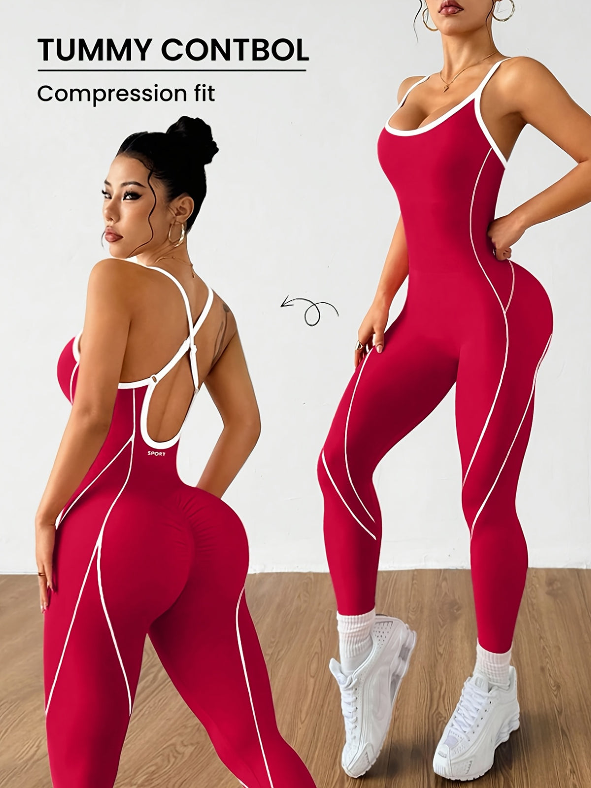 Criss Cross Back Contour Jumpsuit - Cherry Red