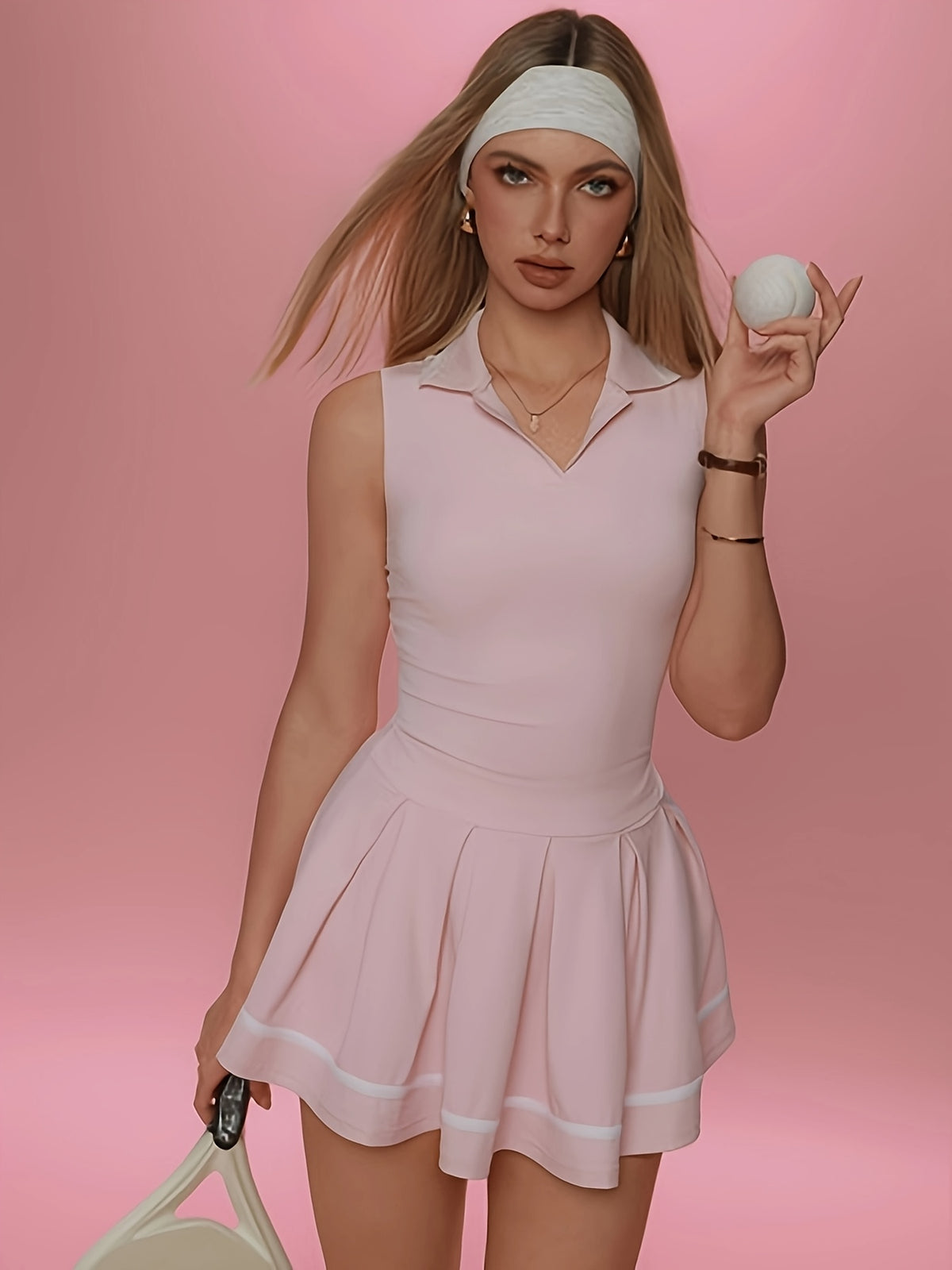 Ruffle Collar Tennis Dress - Pink