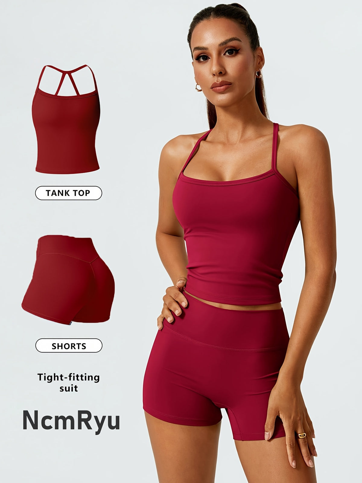 Strappy Back Tank & Shorts Set - Burgundy