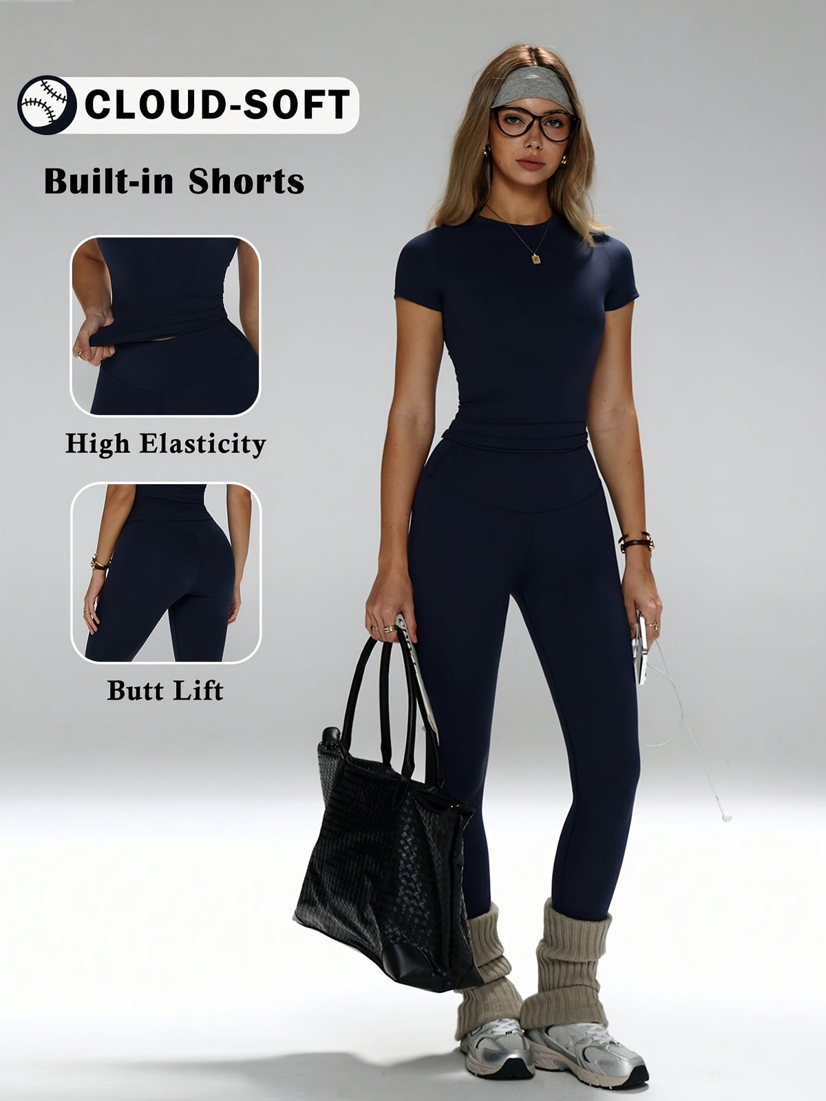 Short Sleeve Tee & Leggings Set - Navy