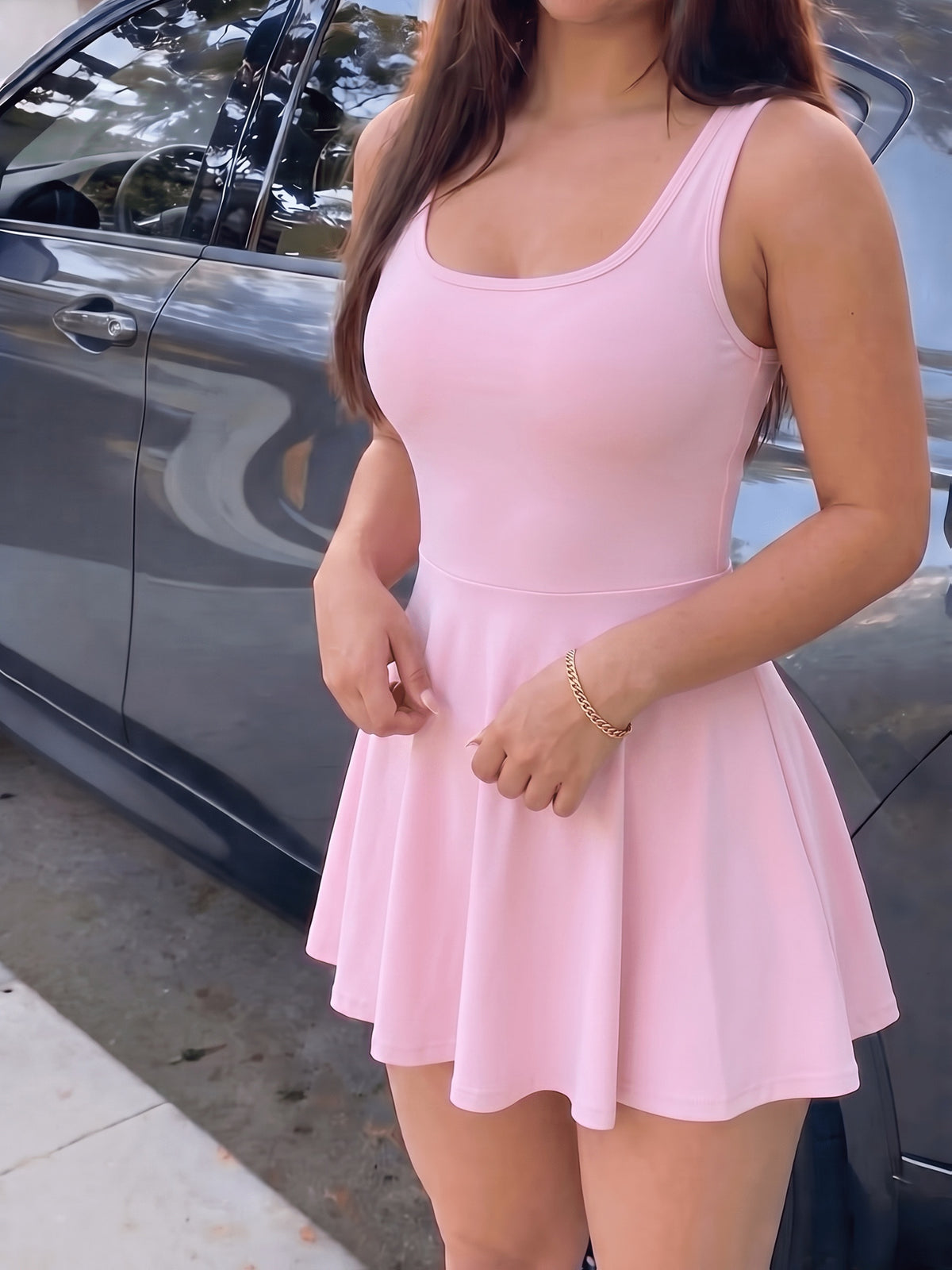 Cross Back Skater Dress - Pink