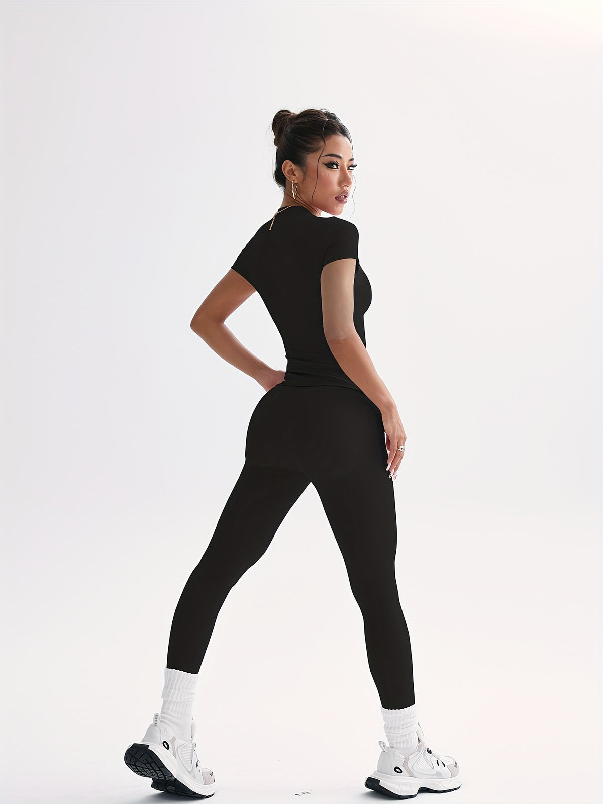 Cropped Tee & Leggings Set - Black