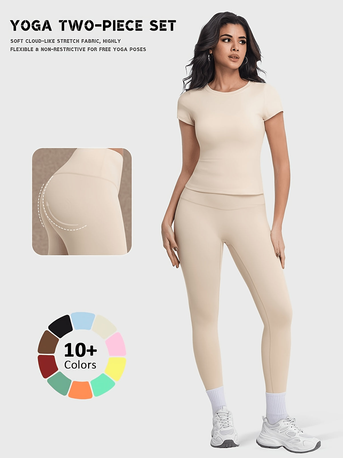 Crew Neck Tee & Leggings Set - Beige