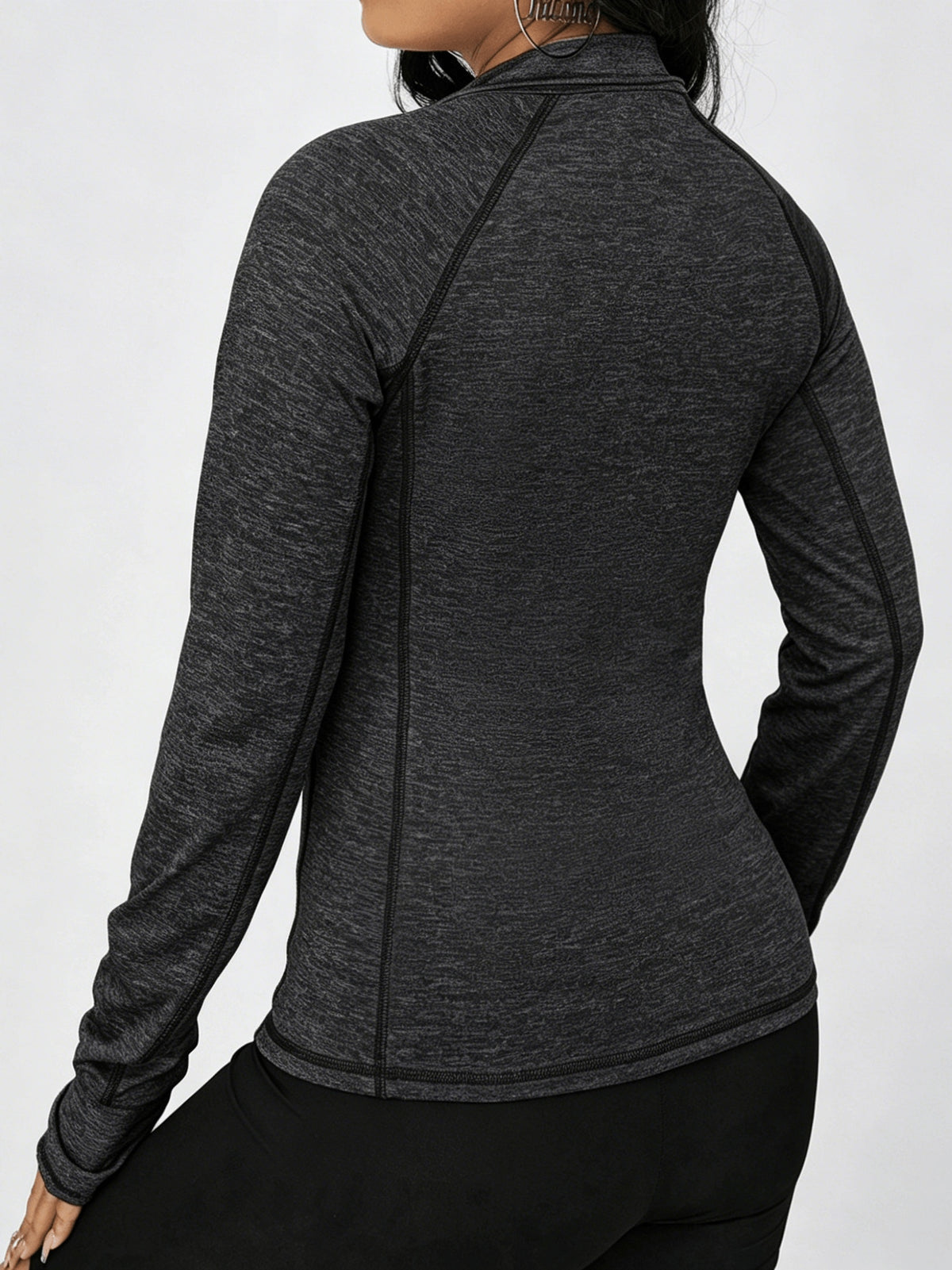 Raglan Thumbhole Zip-Up Sports Jacket - Black Gray