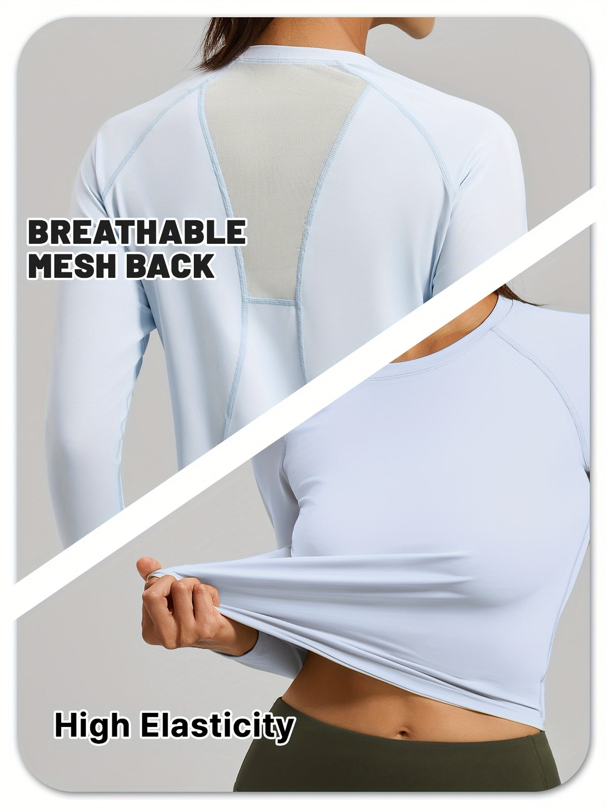Loose Mesh Back Long Sleeve Top - Light Blue