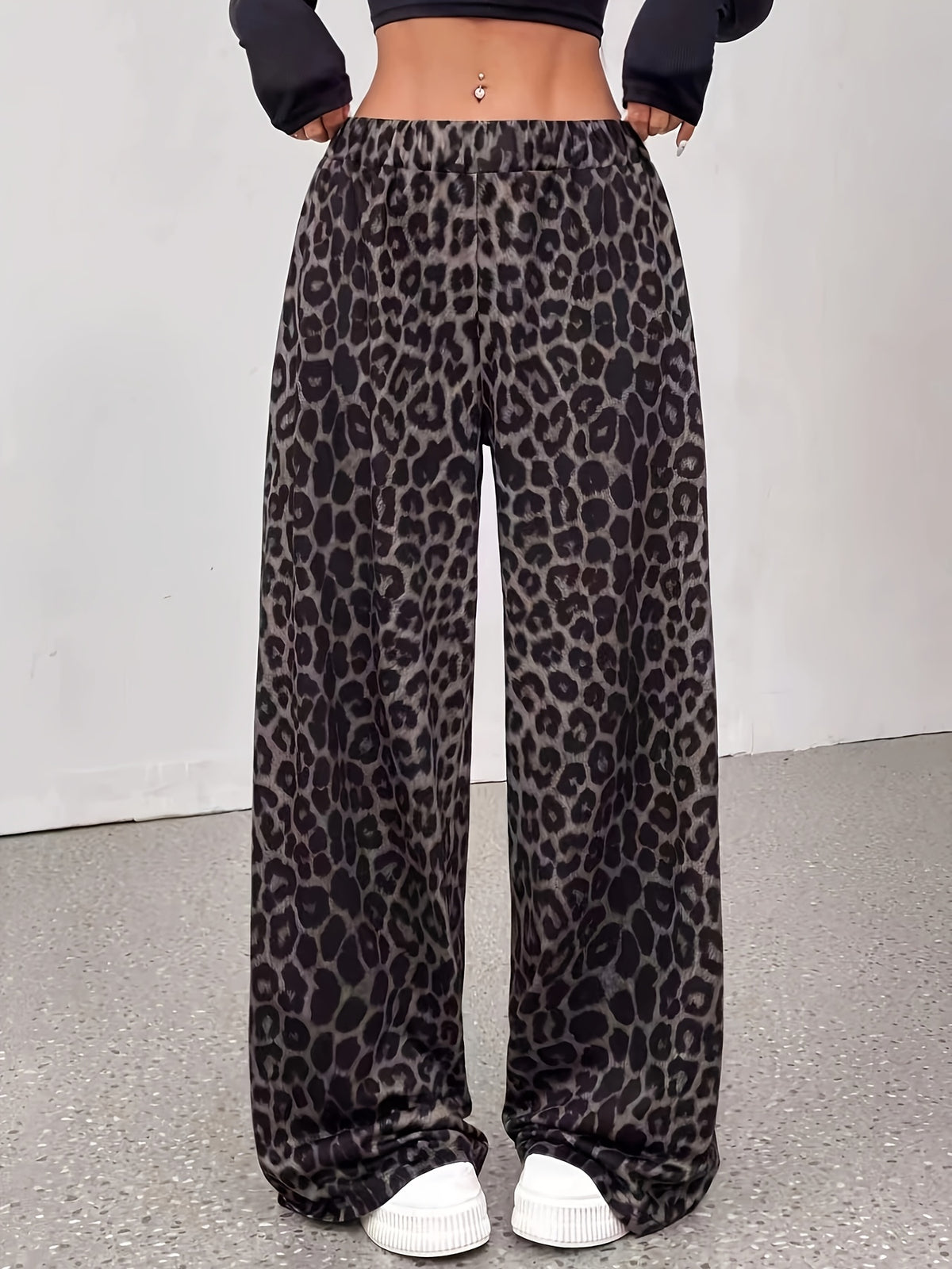 Leopard Print High Waist Sweatpants - Black Leopard Print