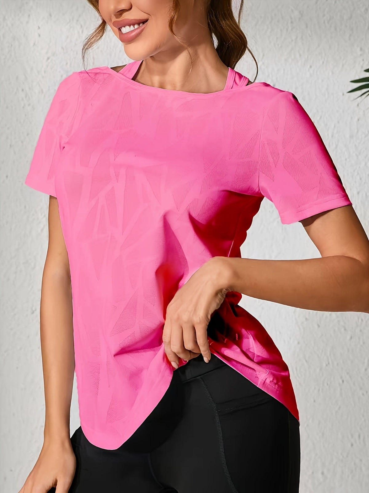 3 Pack Cross Back Cutout Sport Tees - Black, Green & Rose Red