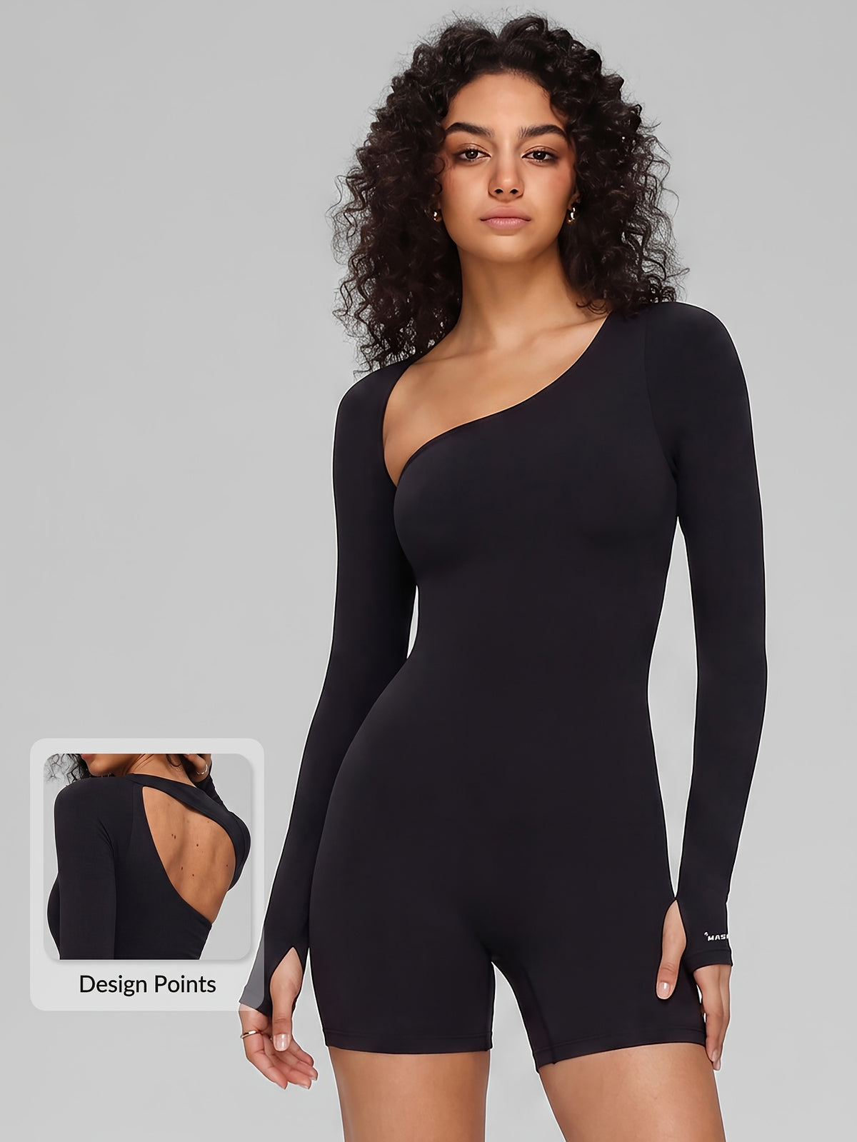 One Shoulder Long Sleeve Jumpsuit - Black