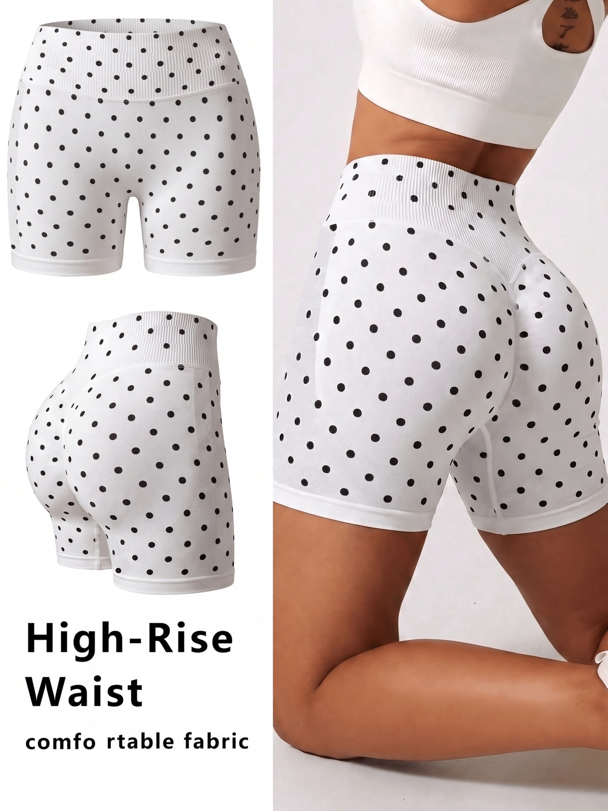 Scrunch Butt Sculpt Shorts - White Polka Dot
