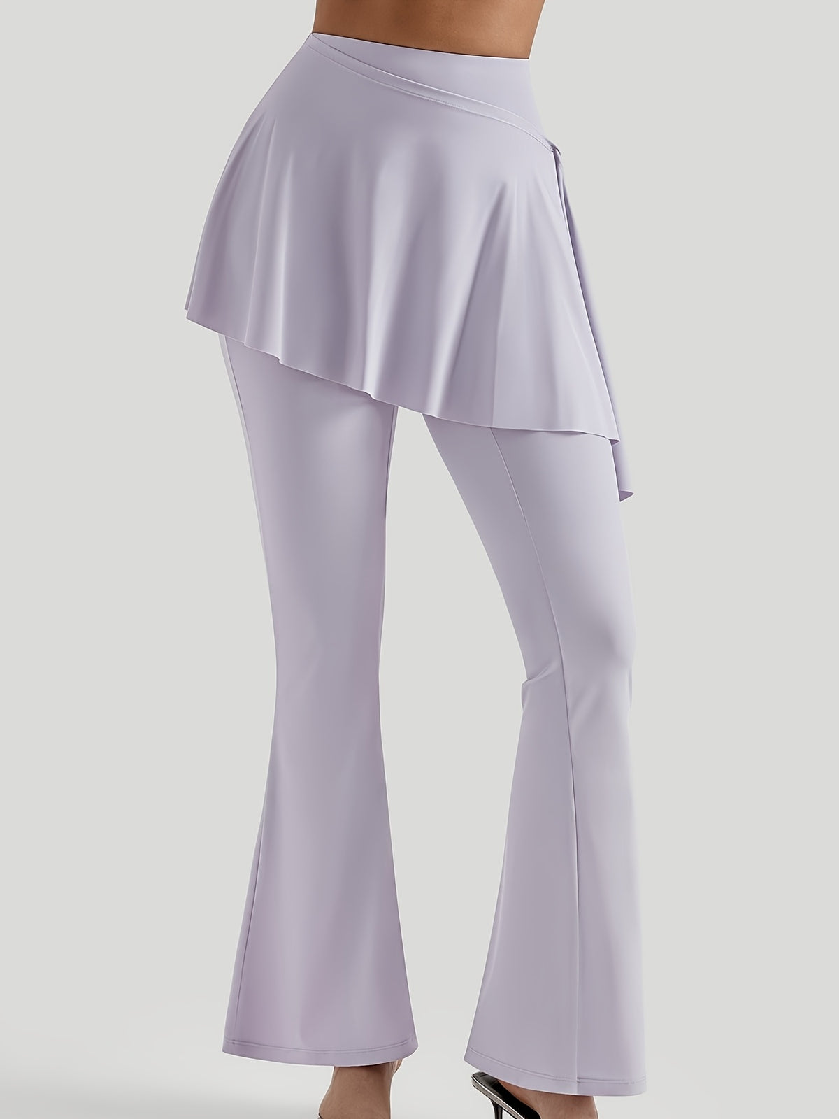 V-Neck Bra & Skirted Wide Leg Pants Set - Lavender