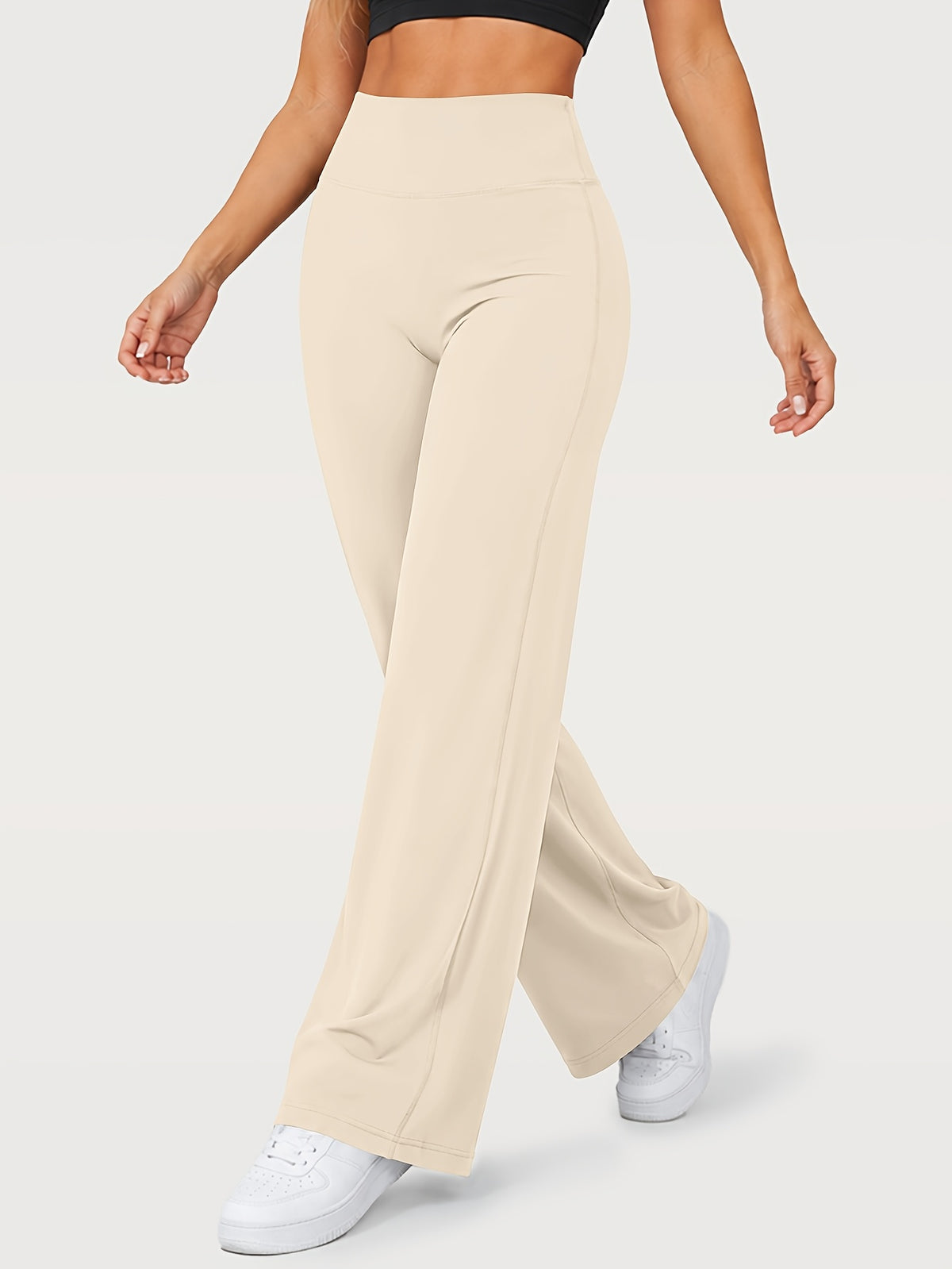 Stretch Straight Leg Yoga Pants - Beige