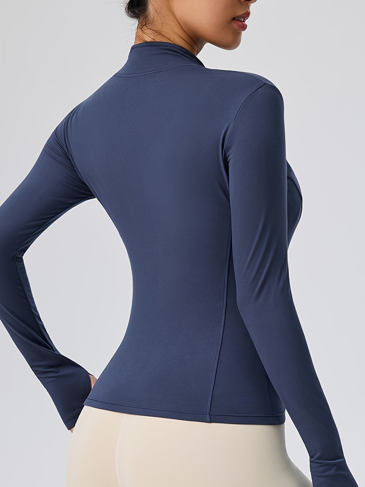 Slim Fit Cropped Zip Running Jacket - Navy