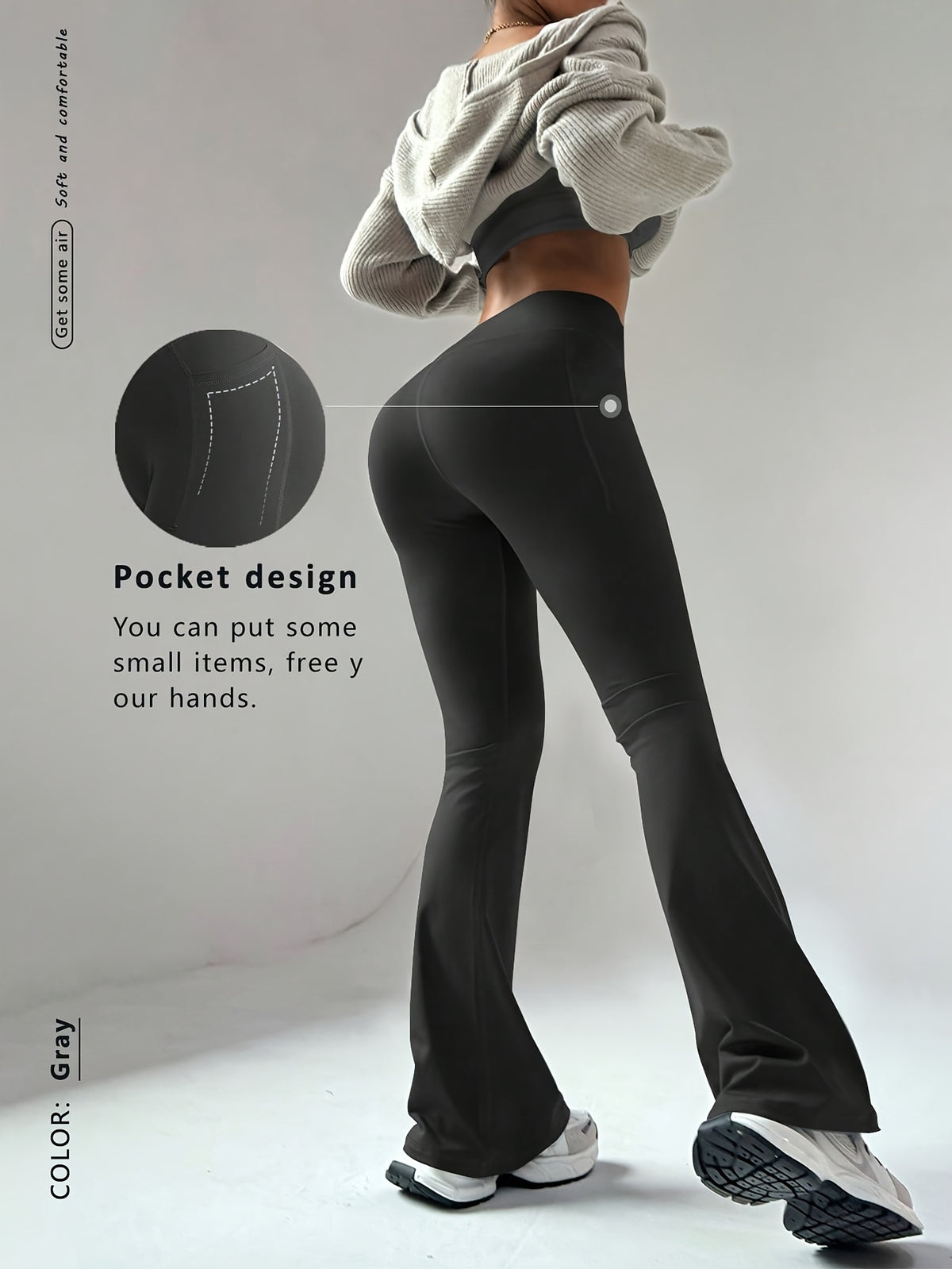 Pocket Flare Leggings - Dark Grey