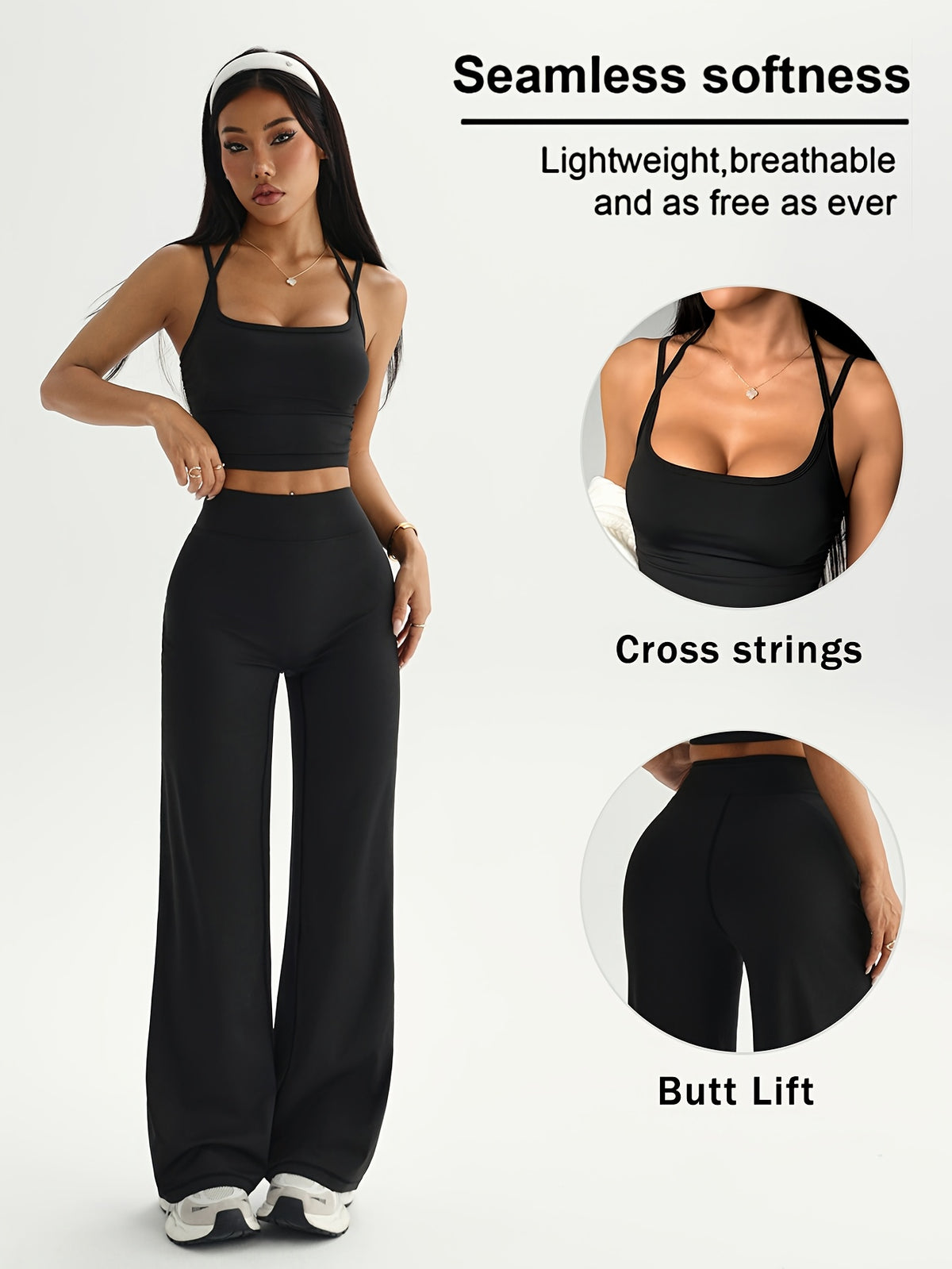 Camisole & Wide Leg Pants Set - Black