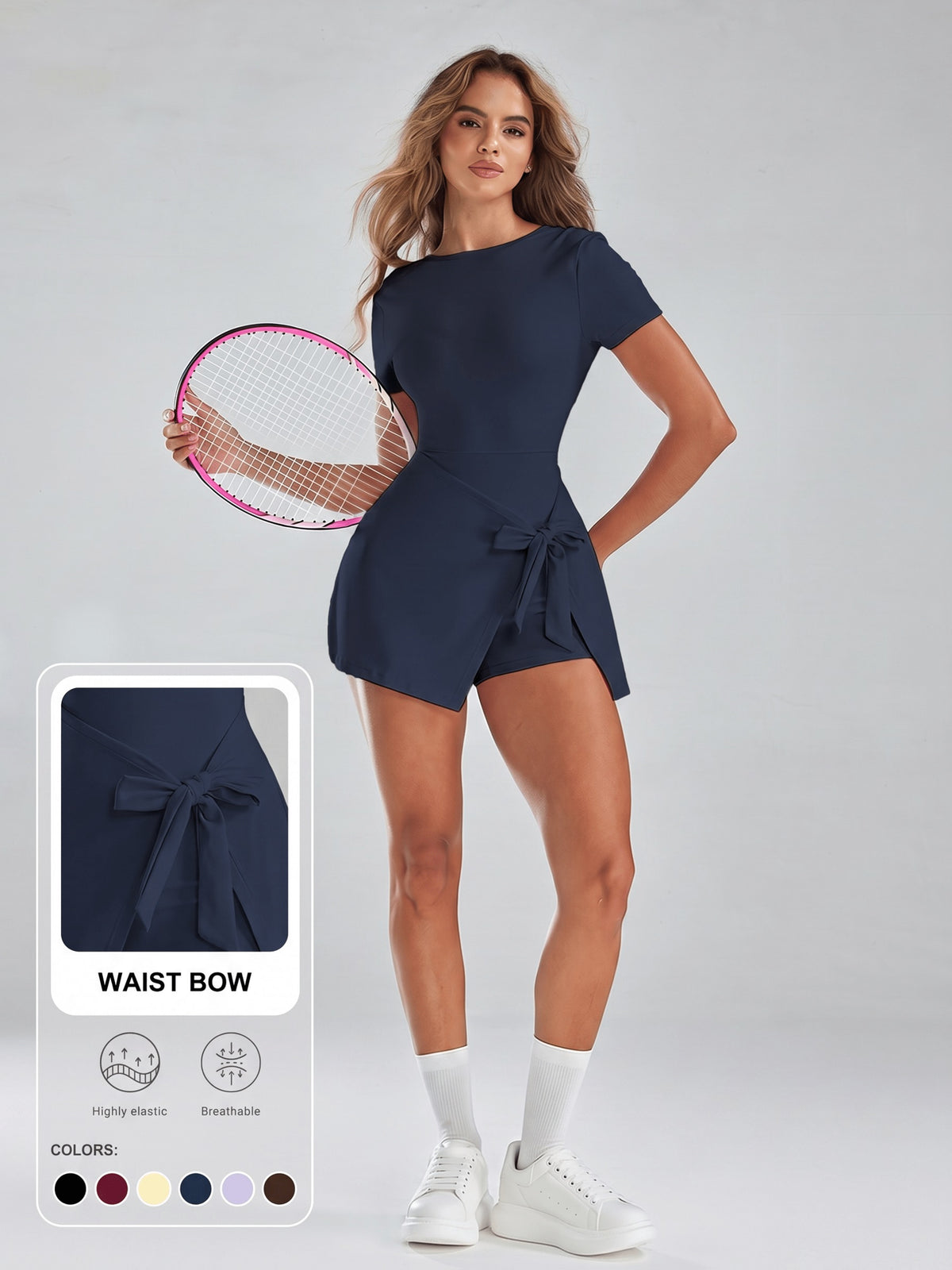 Tie Waist Wrap Tennis Dress - Navy