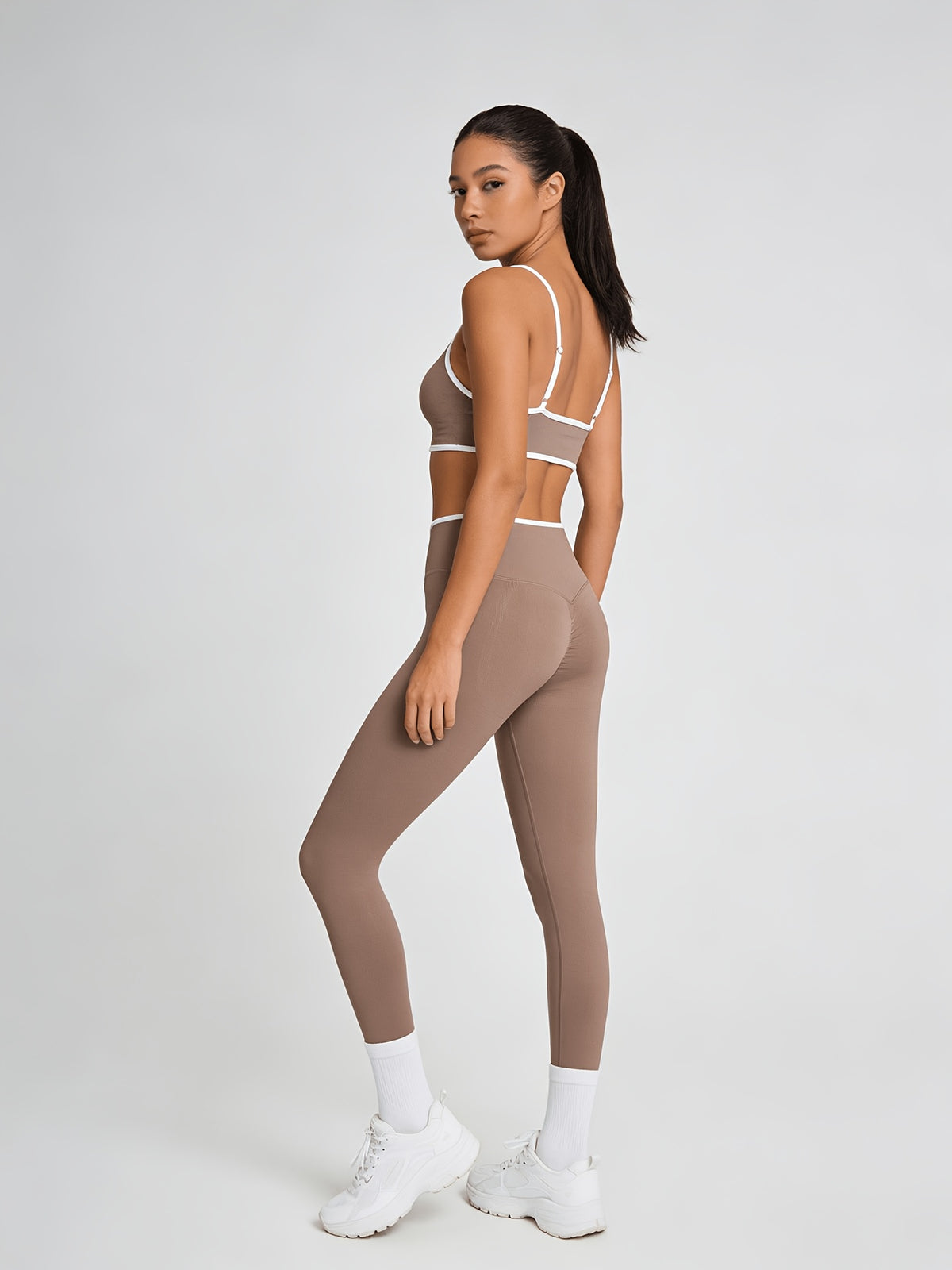 Seamless High Support Bra & Leggings Set - Coffee Brown