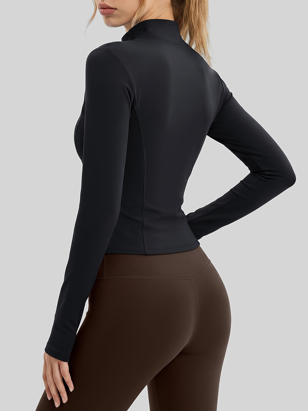 Cropped Thumbhole Zip Jacket - Black