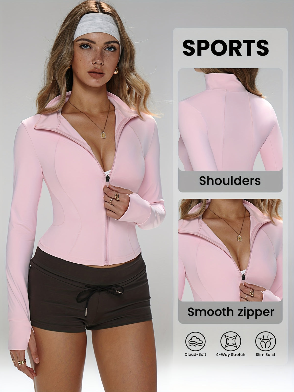 Thumbhole Shaping Zip Jacket - Pink Red