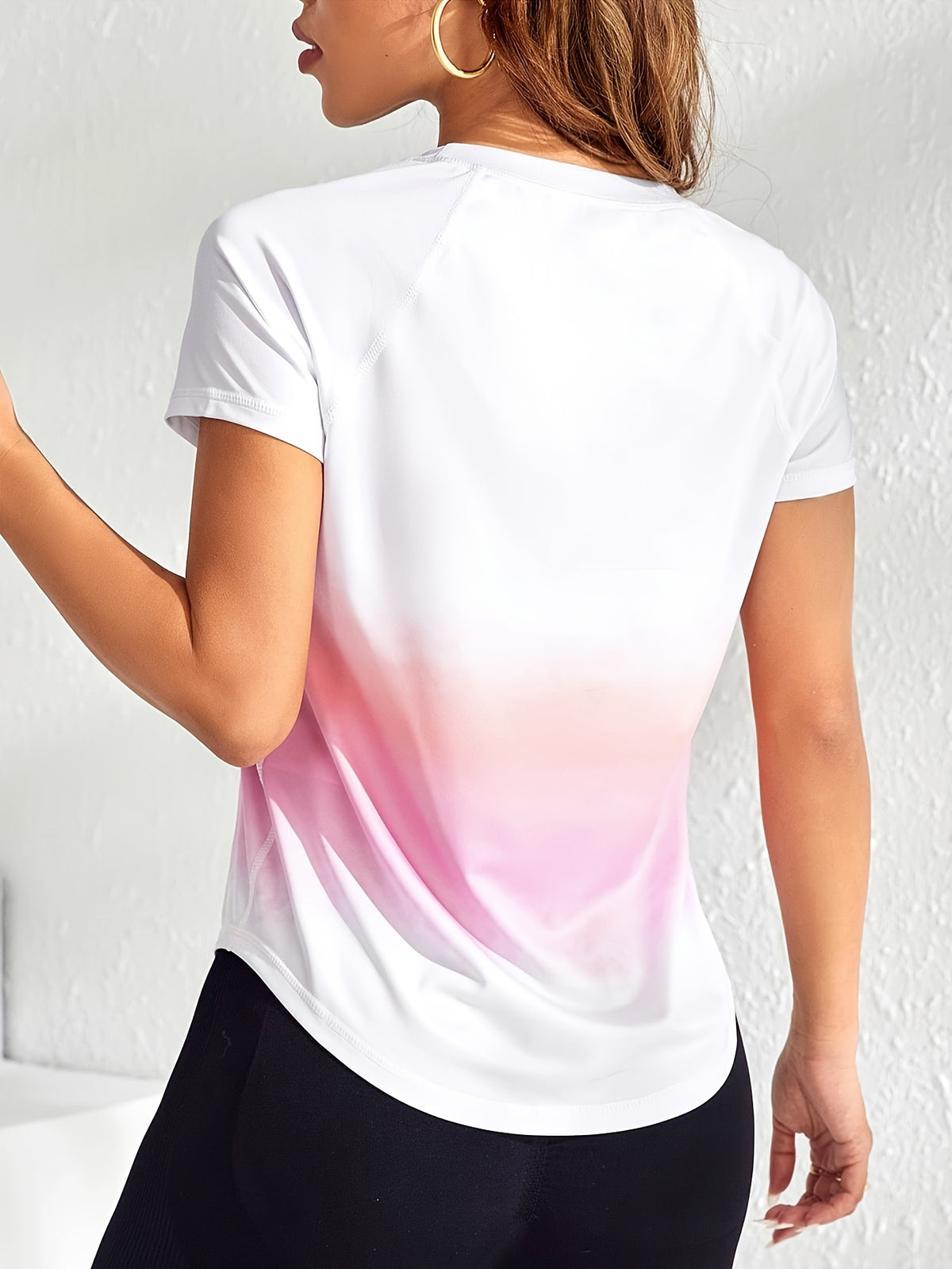 Tie-Dye Mesh Patchwork Sports Tee - Pink Ombre