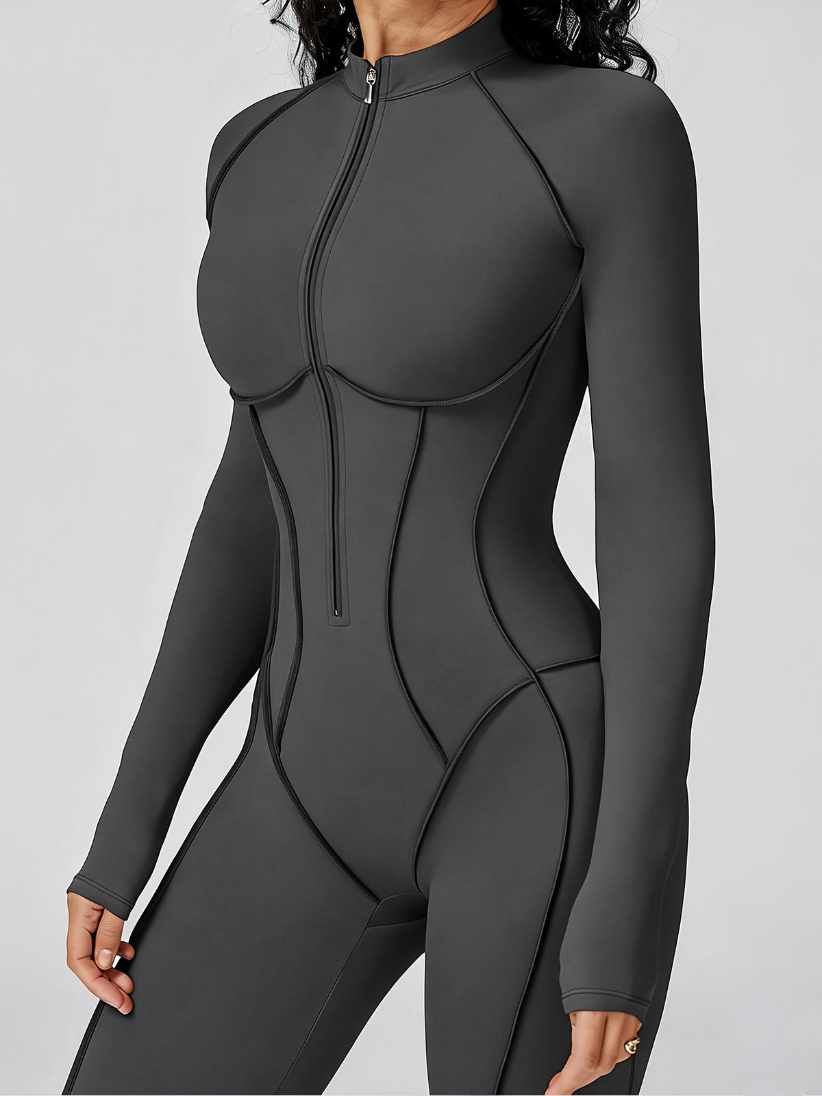 Half Zip Long Sleeve Jumpsuit - Graphite