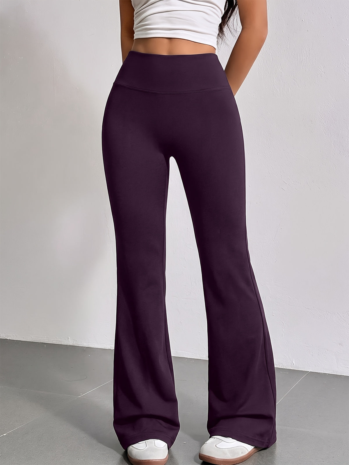 Tummy Control High Waist Flare Leggings - Deep Purple