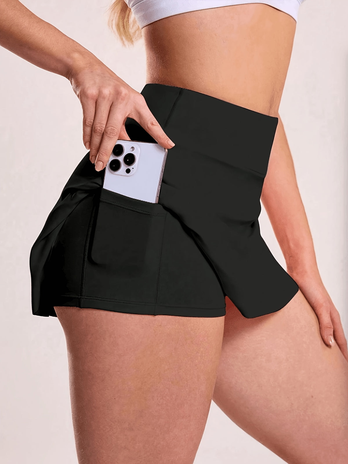 Contrast Trim Pocket Tennis Skirt - Black