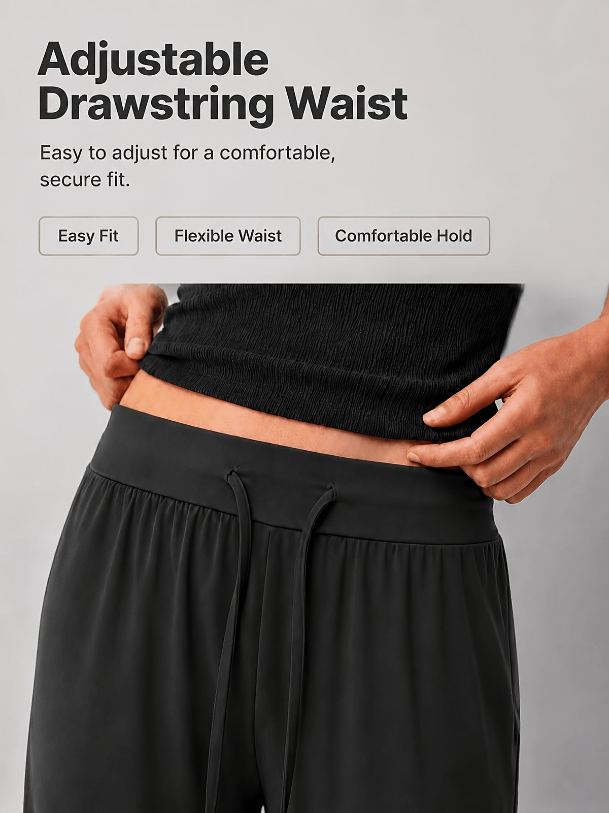 Wide Drawstring Waistband Straight Leg Pants - Black