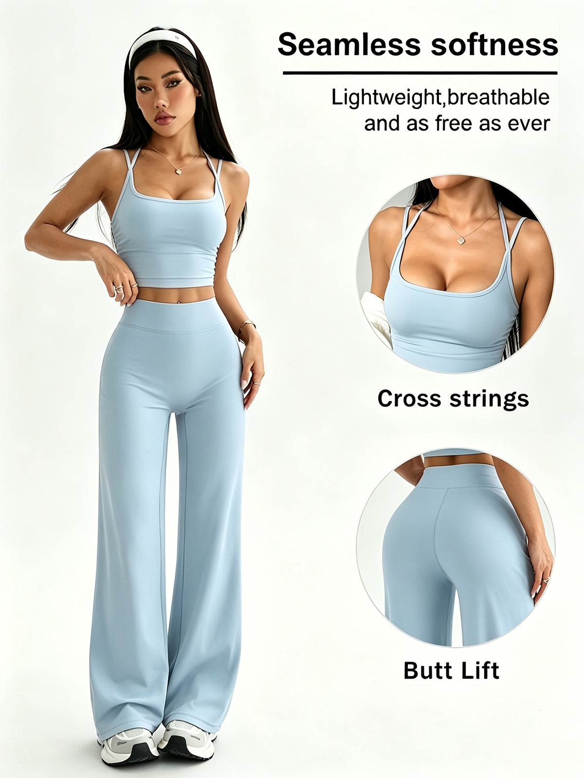 Camisole & Wide Leg Pants Set - Sky Blue