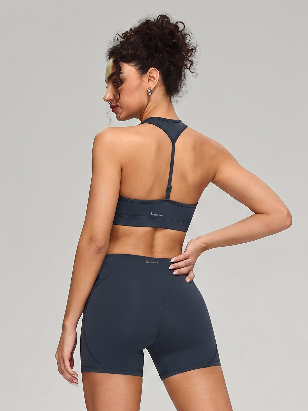 Halter Sports Bra & Shorts Set - Navy