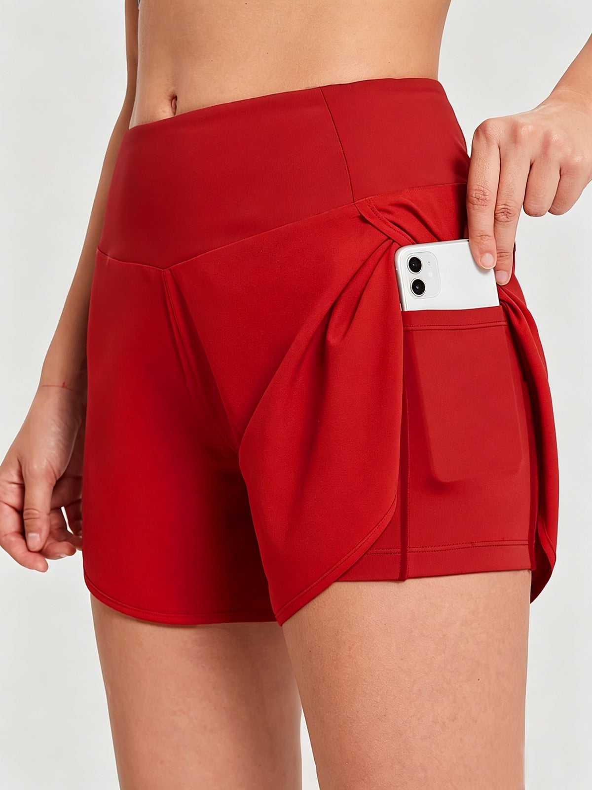 Pocket Anti-Sheer High Waist Running Shorts - Red