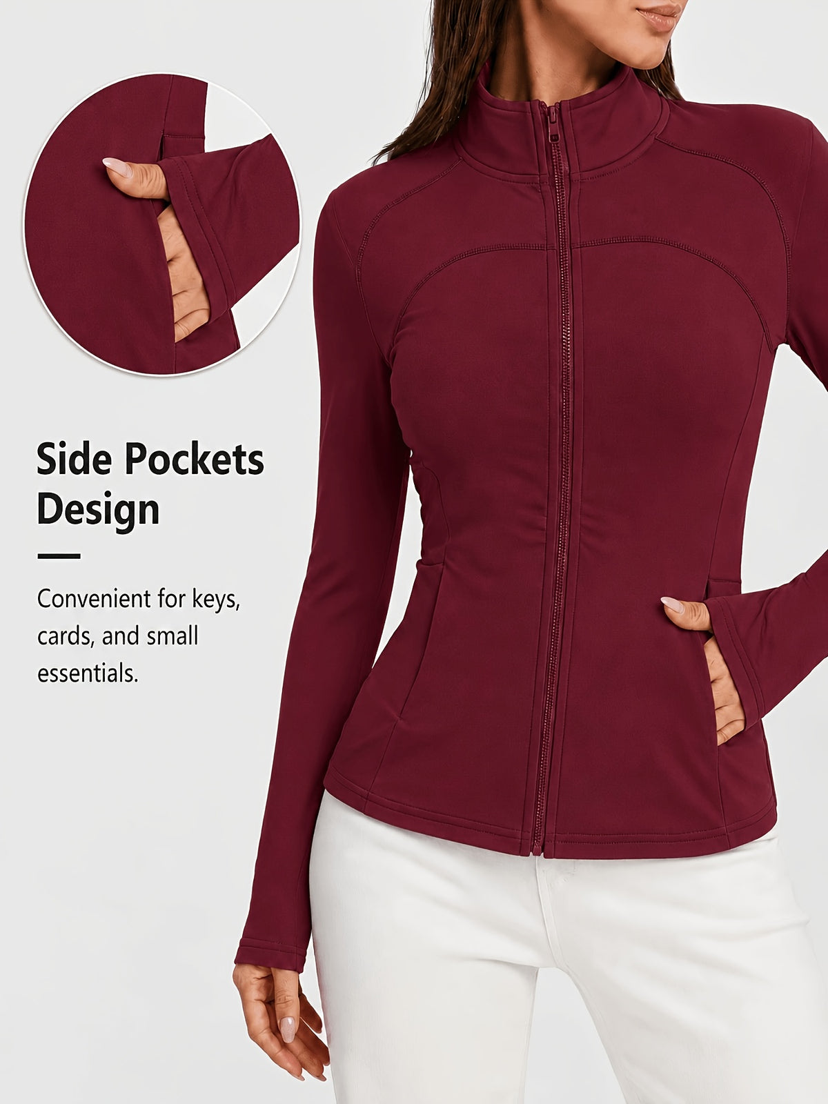 Stand Collar Double Sided Zip Jacket - Burgundy