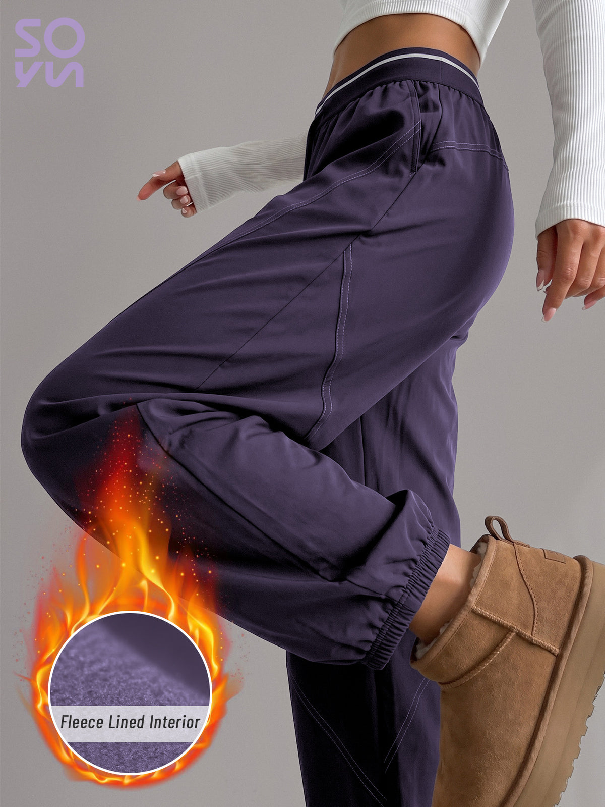 Thick Cuffed High Waist Pocket Joggers - Purple