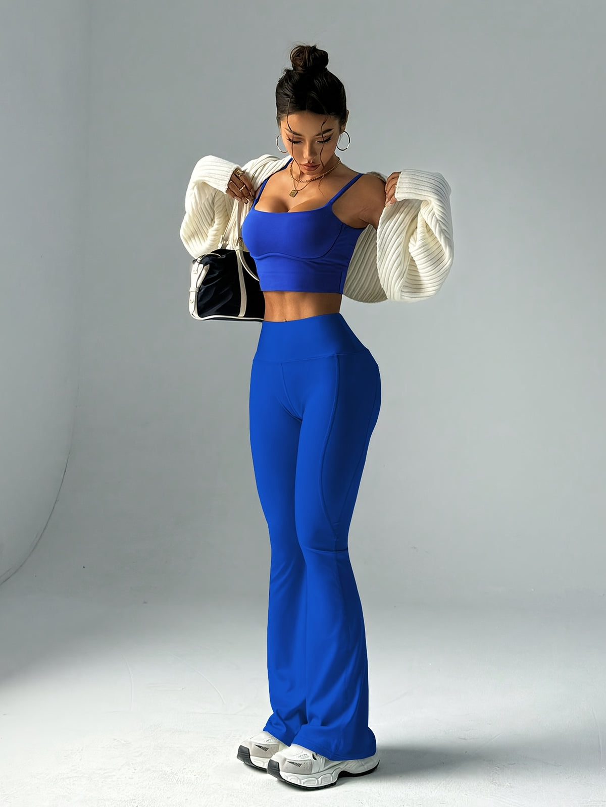High Waist Flare Pants - Royal Blue