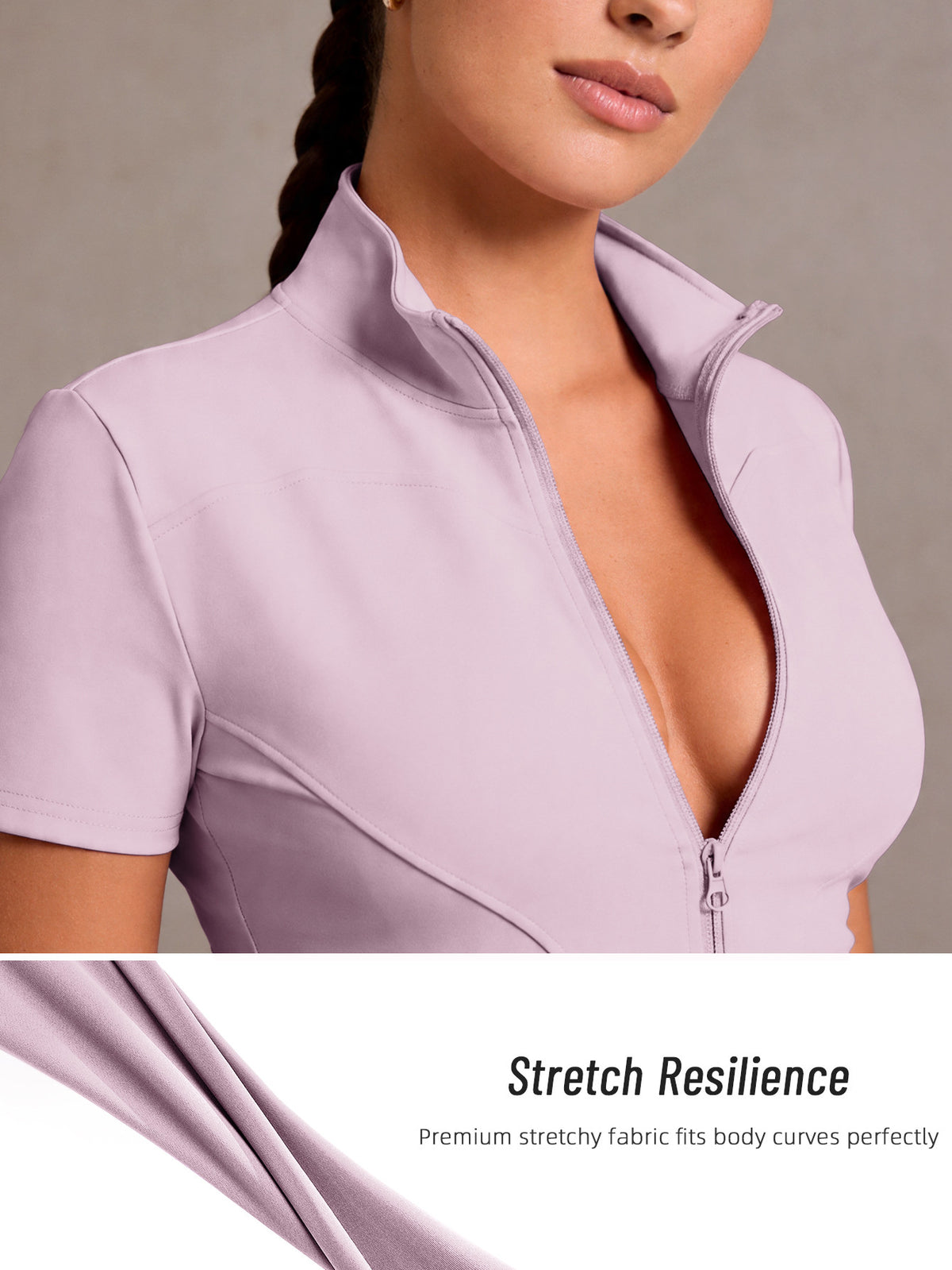 Short Sleeve Zip Up Slim Jacket - Hot Pink