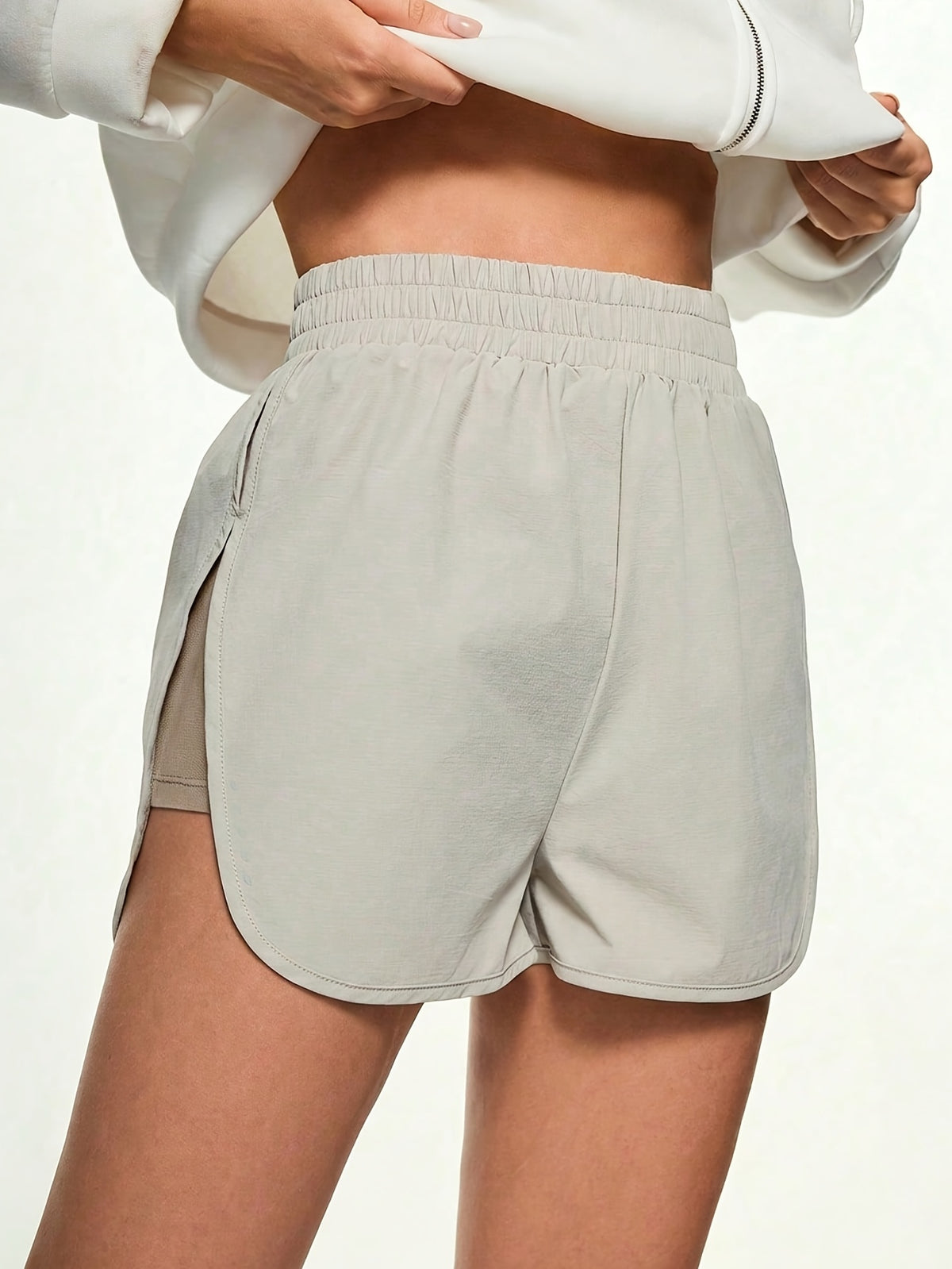 Curved Hem Running Shorts - Space Grey
