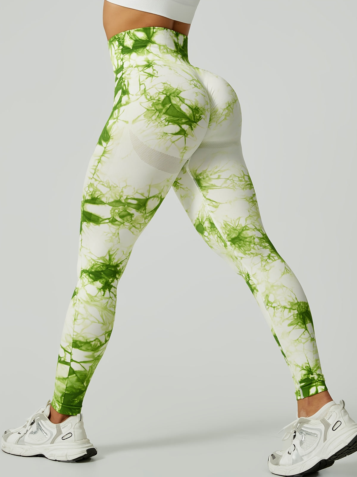 Tie Dye Seamless Leggings - Green & White Tie Dye