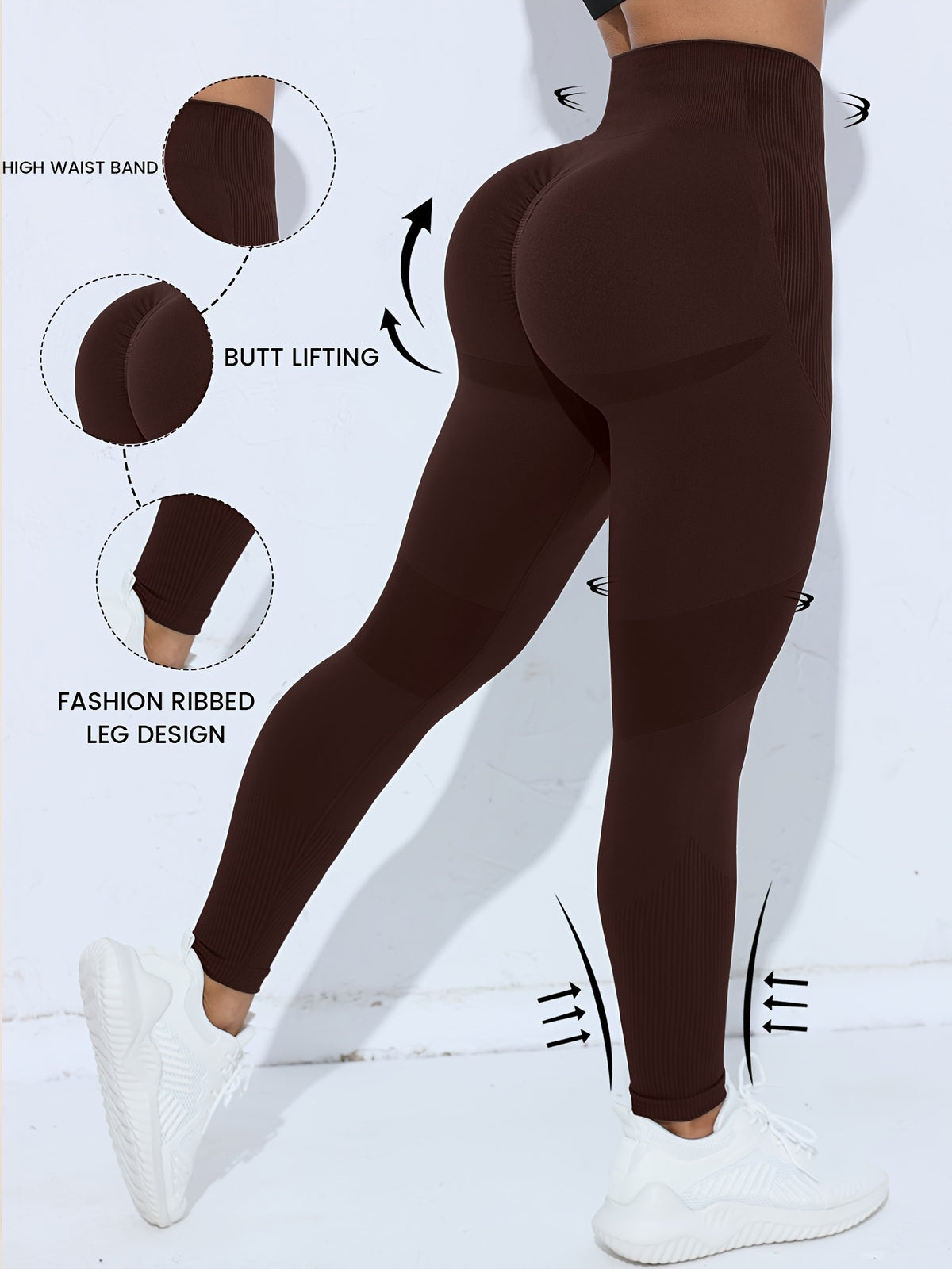 Slim Fit Casual Sports Leggings - Coffee