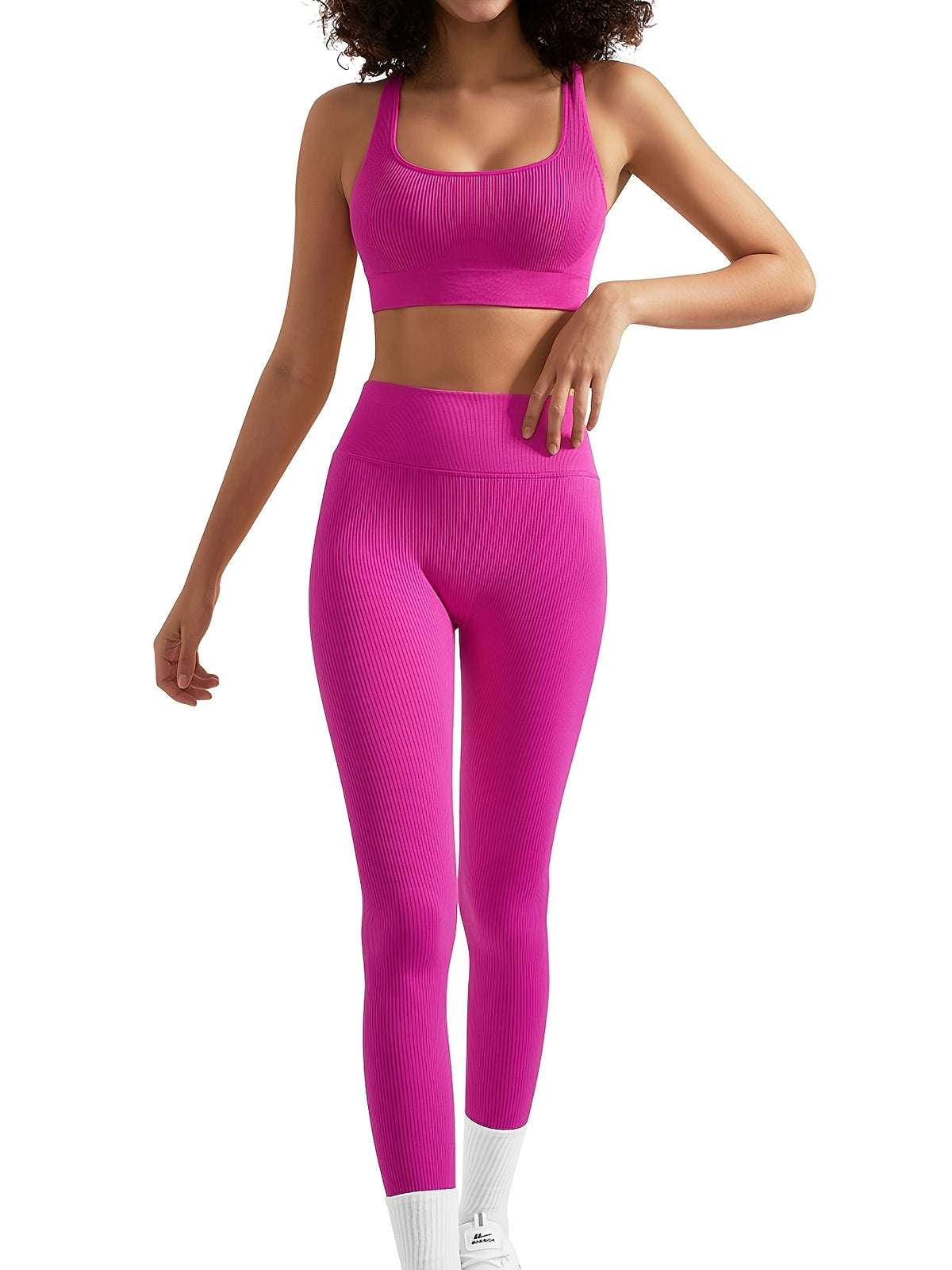 Crop Tank & Seamless Yoga Pants Set - Rose