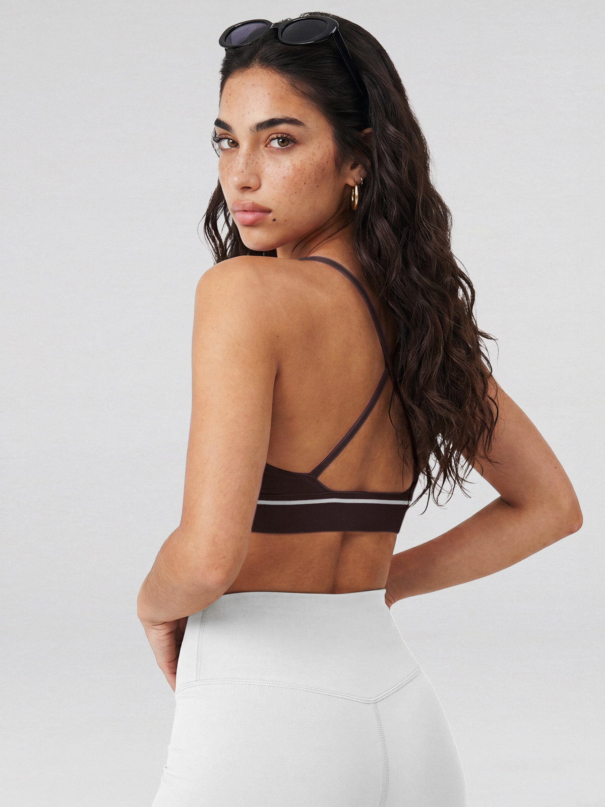 Contrast Trim Cross Back Bra - Coffee