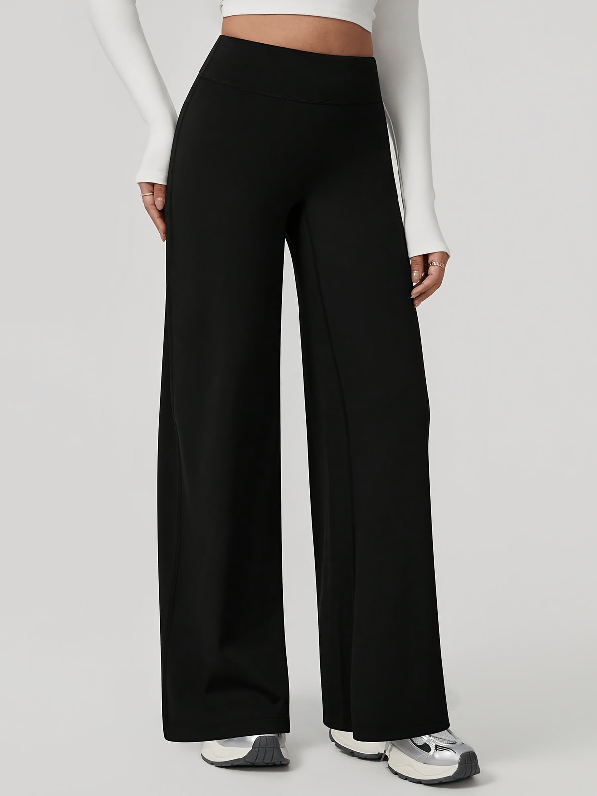 High Waist Wide Leg Yoga Pants - Black