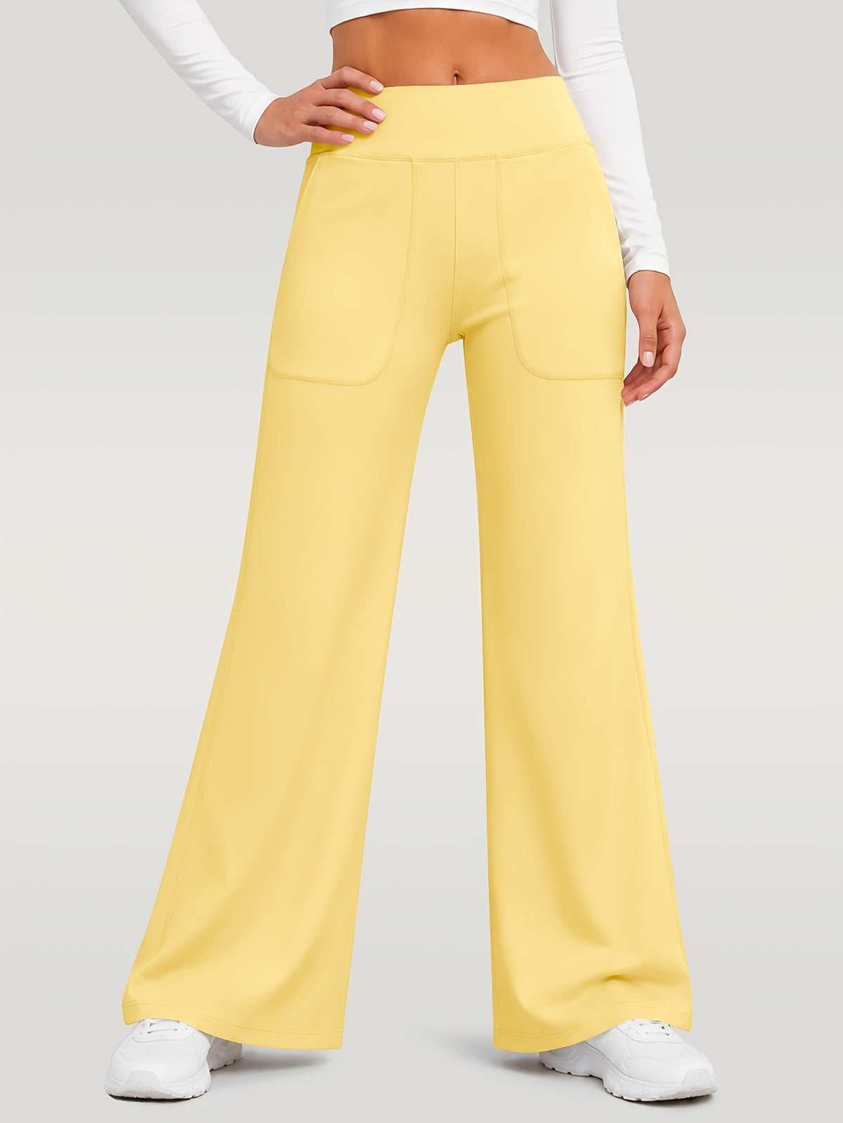 Draped Wide Leg Pocket Pants - Yellow